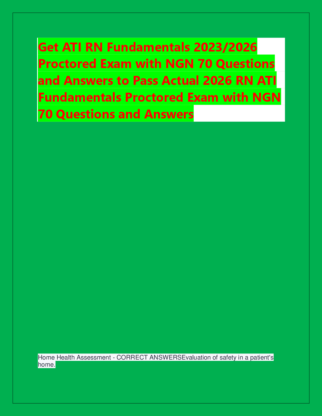 Preview of Get ATI RN Fundamentals 2023/2026  Proctored Exam with NGN 70 Questions  and Answers to Pa