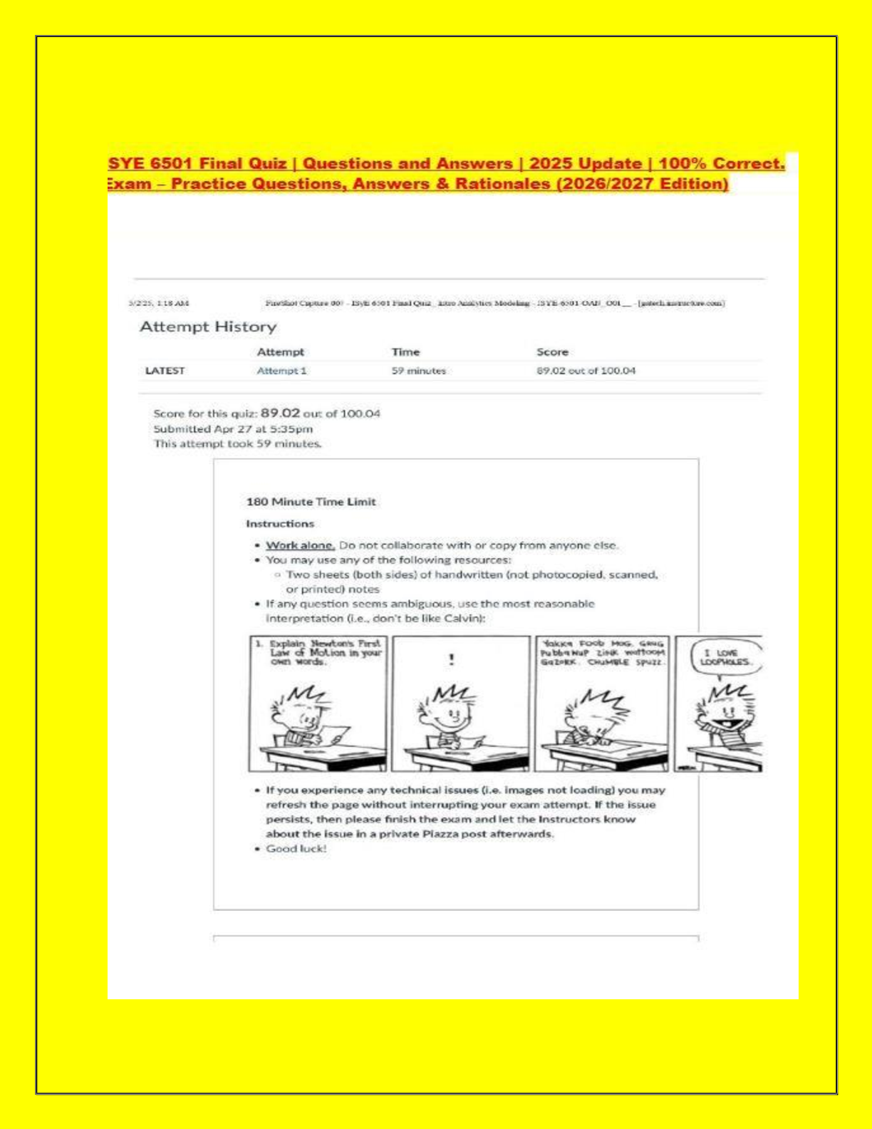 Preview of 100% Correct. Exam – Practice Questions, Answers &  Rationales (2026/2027 Edition)