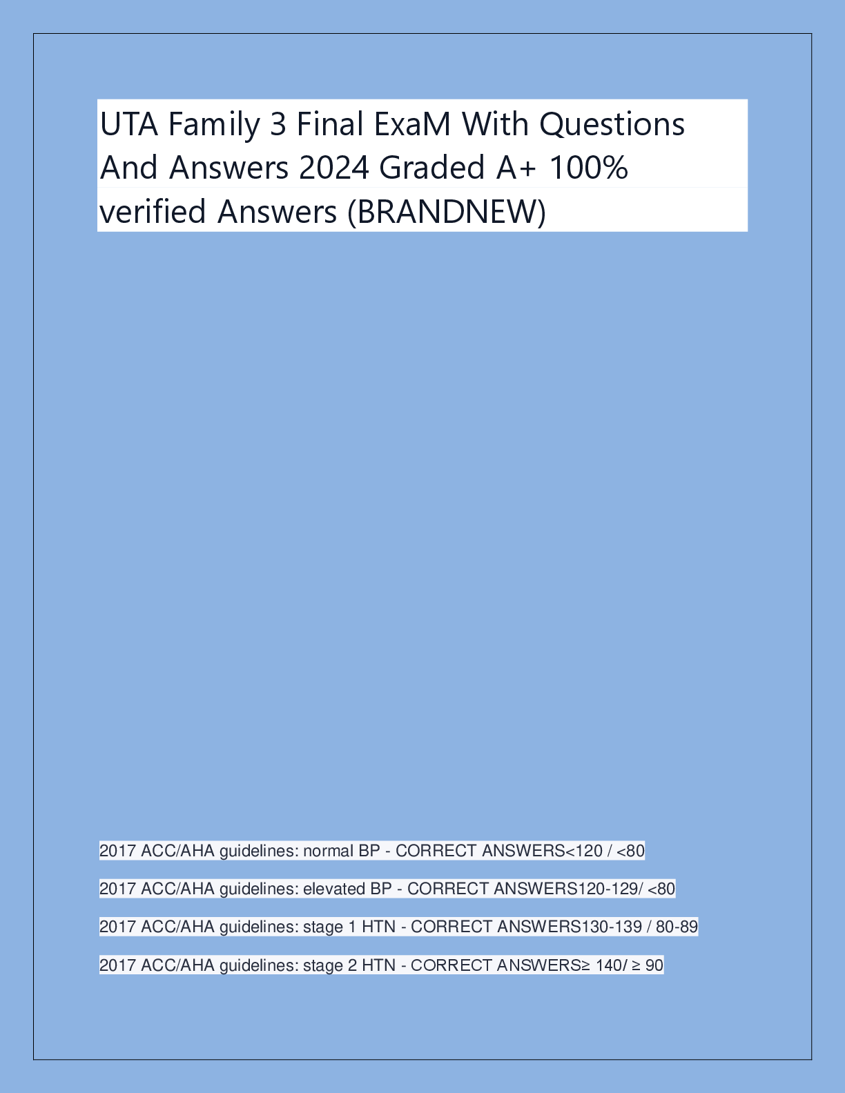 Preview of UTA Family 3 Final ExaM With Questions  And Answers 2024 Graded A+ 100%  verified Answers (BRANDNEW)