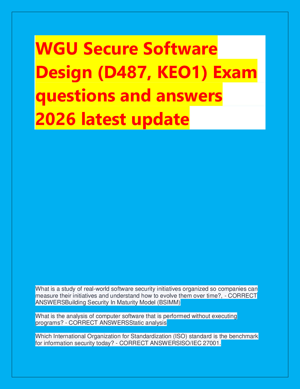 Preview of WGU Secure Software  Design (D487, KEO1) Exam  questions and answers  2026 latest update