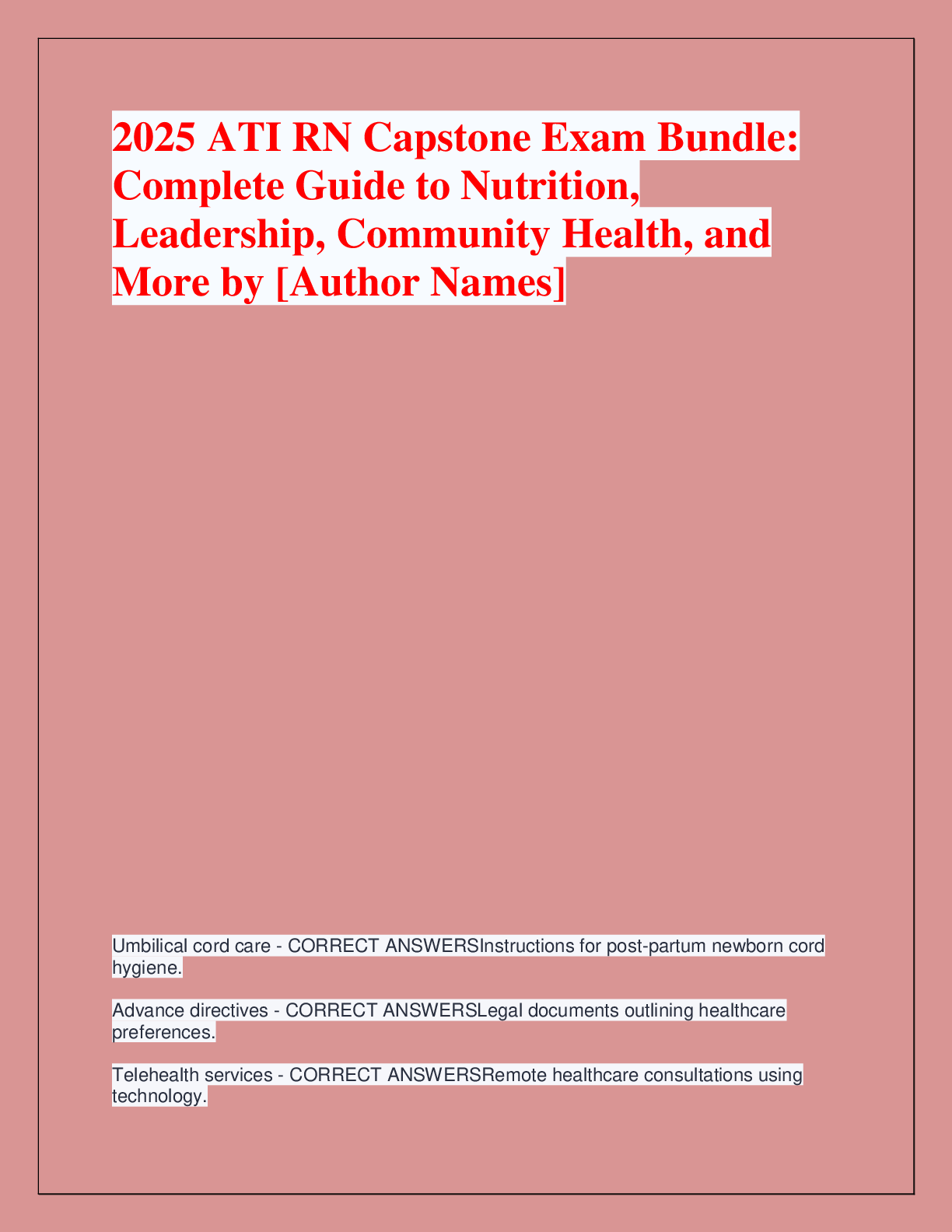 Recommended document preview for 2025 ATI RN Capstone Exam Bundle:  Complete Guide to Nutrition,  Leadership, Community Health, and  More by [Author Names]