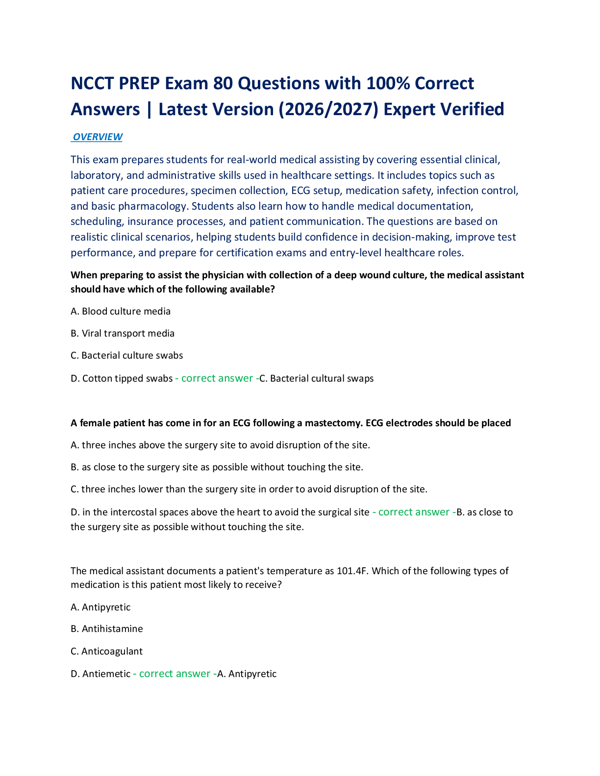 Recommended document preview for NCCT PREP Exam 80 Questions with 100% Correct  Answers | Latest Version (2026/2027) Expert Verified