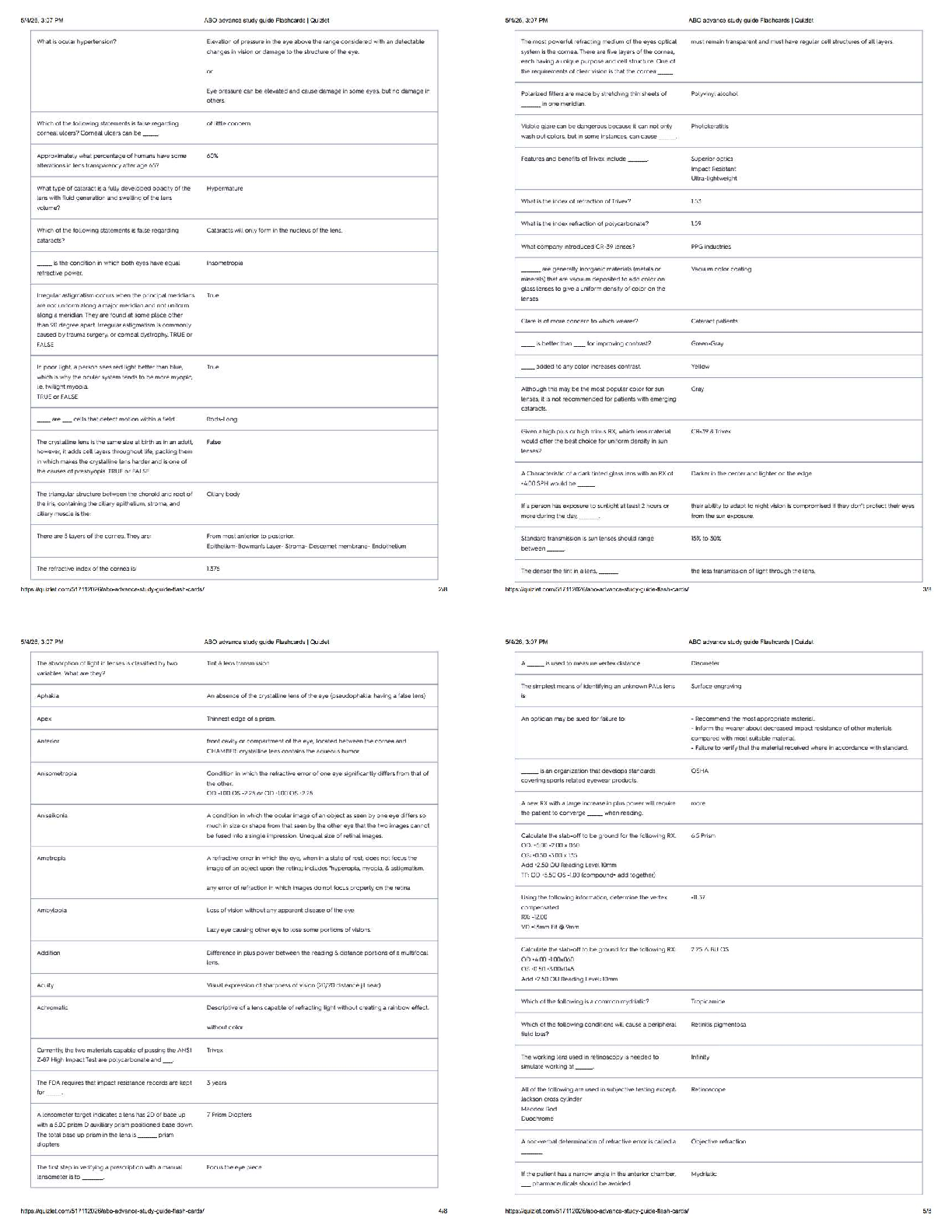 Recommended document preview for ABO Advanced Study Guide Flashcards / Score 100% / New Version 2026 Test Bank, Quiz & Study Notes