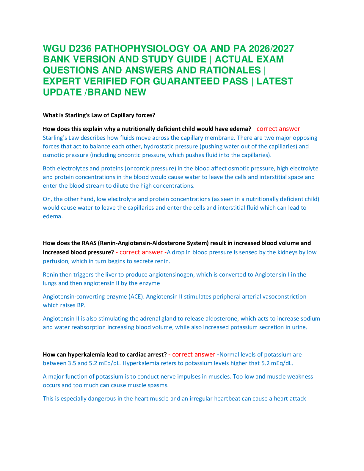 Recommended document preview for WGU D236 PATHOPHYSIOLOGY OA AND PA 2026/2027  BANK VERSION AND STUDY GUIDE | ACTUAL EXAM  QUESTIONS AND ANSWERS AND RATIONALES |  EXPERT VERIFIED FOR GUARANTEED PASS | LATEST  UPDATE /BRAND NEW