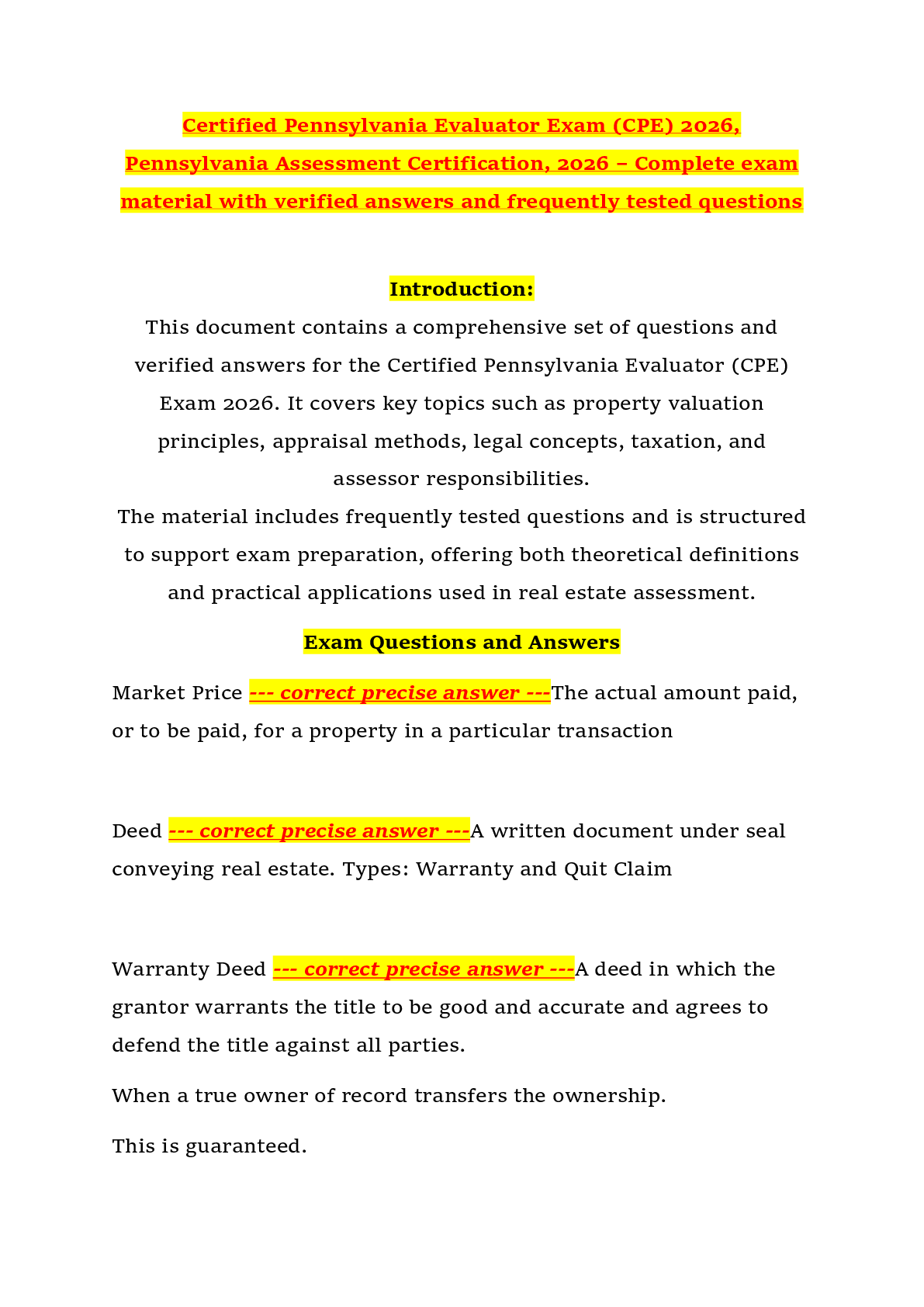 Certified Pennsylvania Evaluator Exam (CPE) 2026, Pennsylvania Assessment Certification, 2026 – Complete exam material with verified answers and frequently tested questions