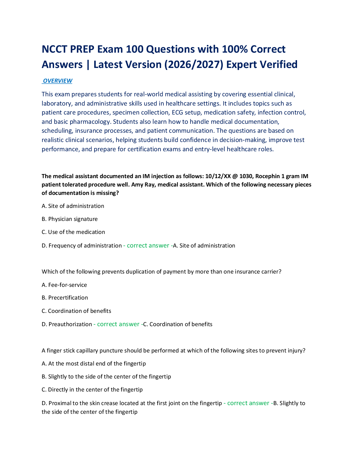 NCCT PREP Exam 100 Questions with 100% Correct  Answers | Latest Version (2026/2027) Expert Verified