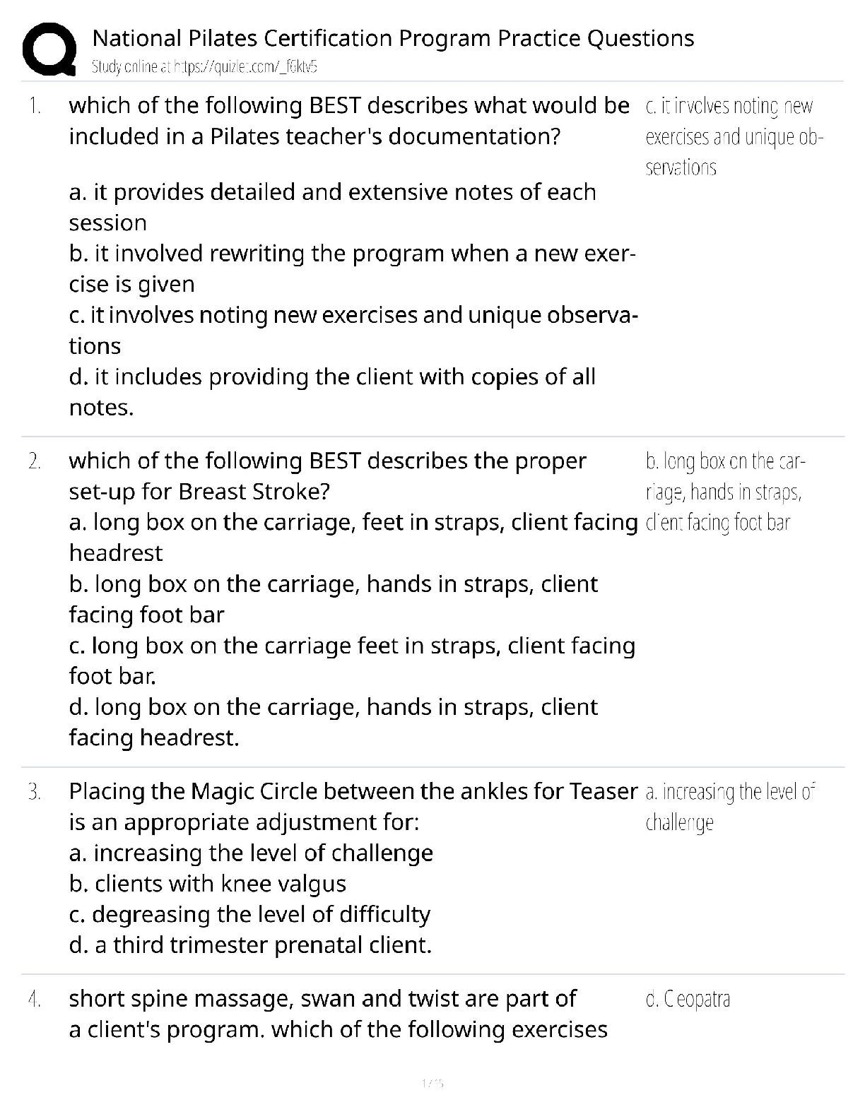 Recommended document preview for National Pilates Certification Practice Questions / Score 100% / New Version / 2025 Update