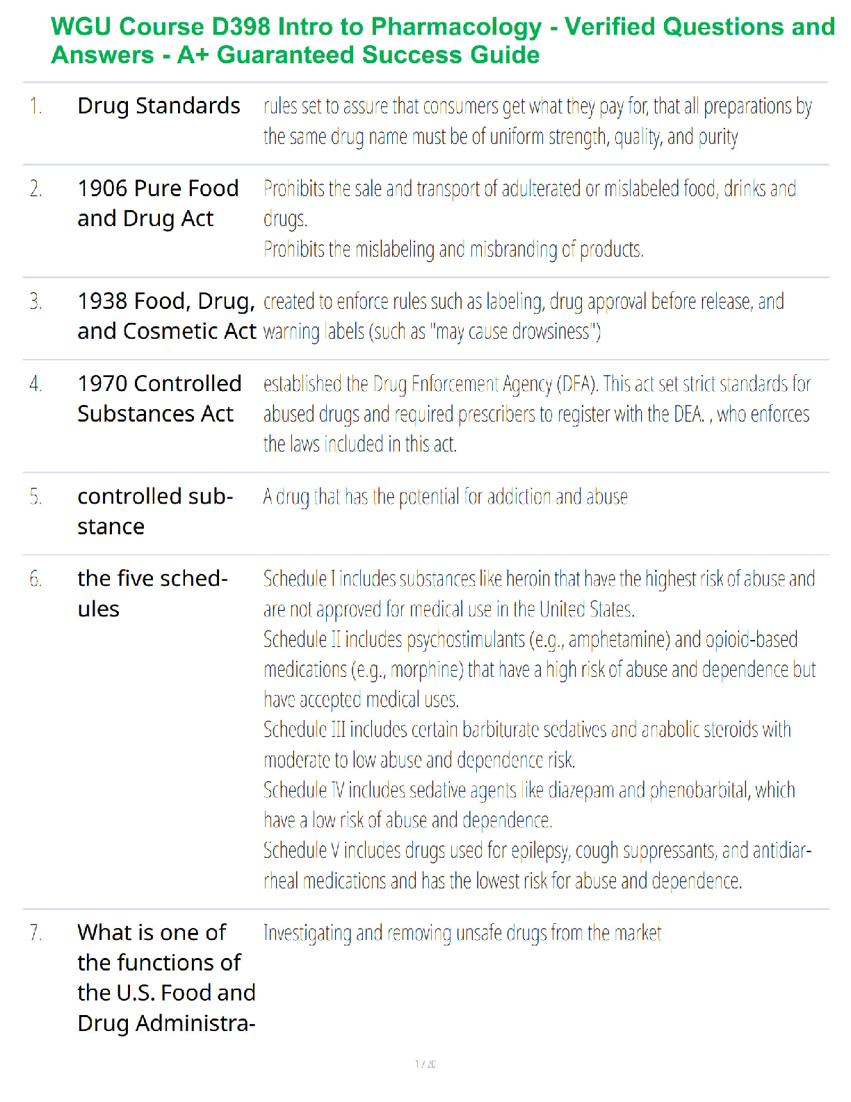 Preview of WGU Course D398 Intro to Pharmacology - Verified Questions and Answers - A+ Guaranteed Success Guide