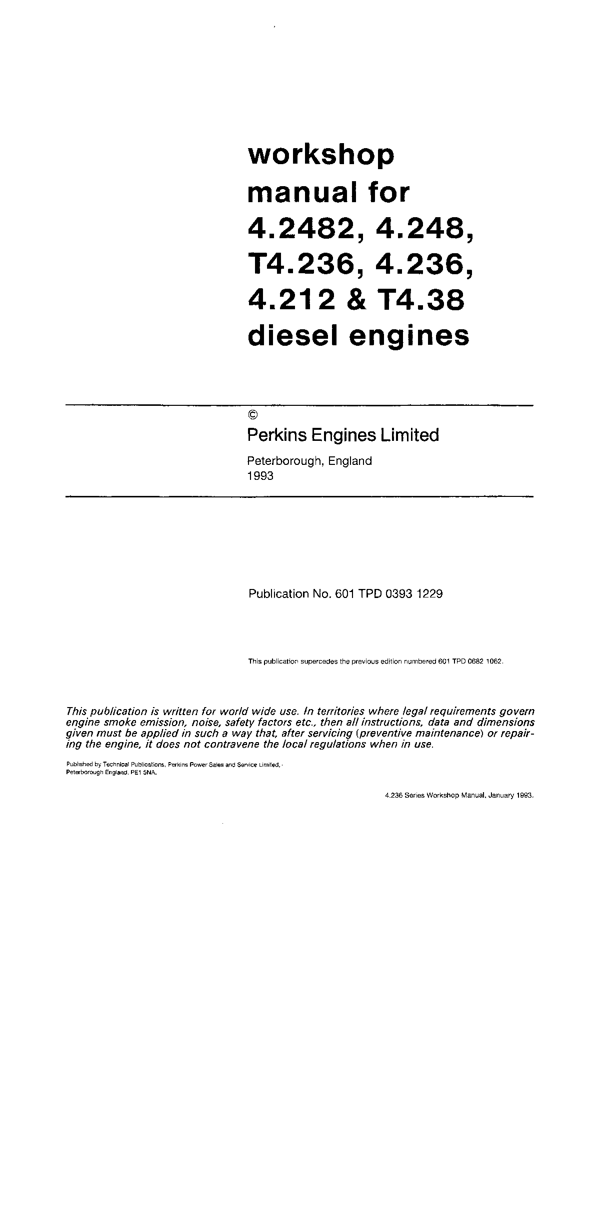 Preview of Perkins diesel Engines 4.2482, 4.248, T4.236, 4.236, T4.212 & T4.38 Workshop manual