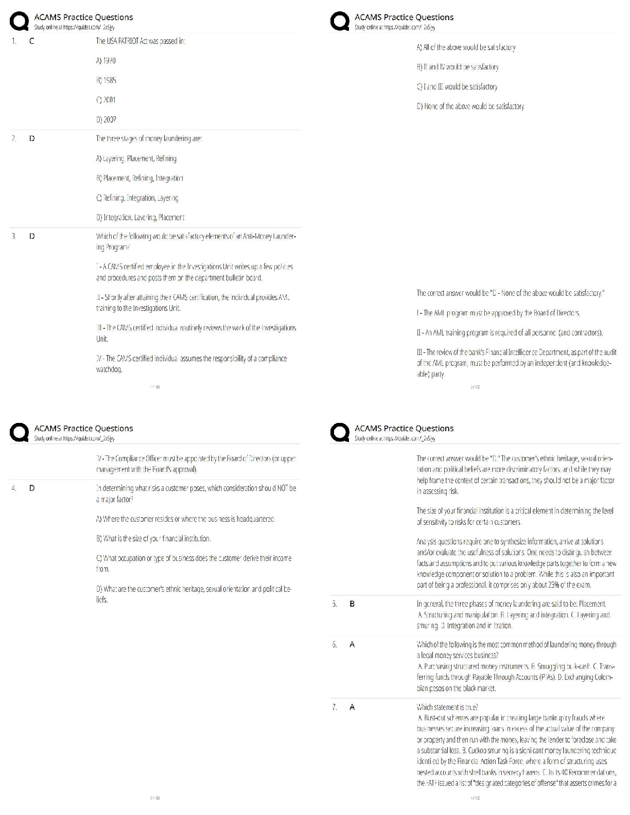 Recommended document preview for ACAMS Practice Questions / CAMS Exam Test Bank / Score 100% / New Version 2025 Update