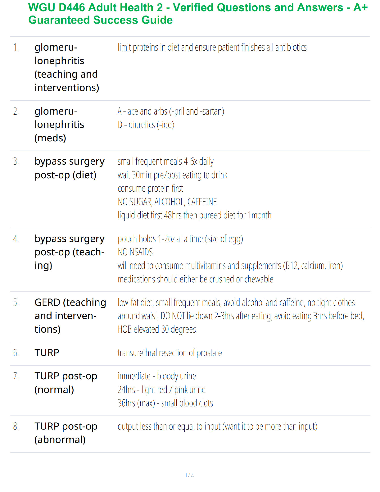 Preview of WGU D446 Adult Health 2 - Verified Questions and Answers - A+ Guaranteed Success Guide