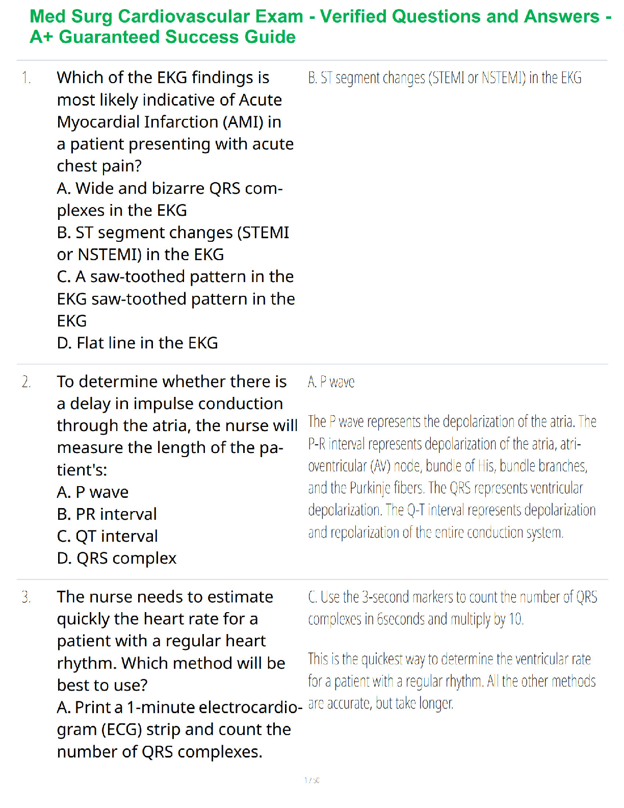 Med Surg Cardiovascular Exam - Verified Questions and Answers - A+ Guaranteed Success Guide