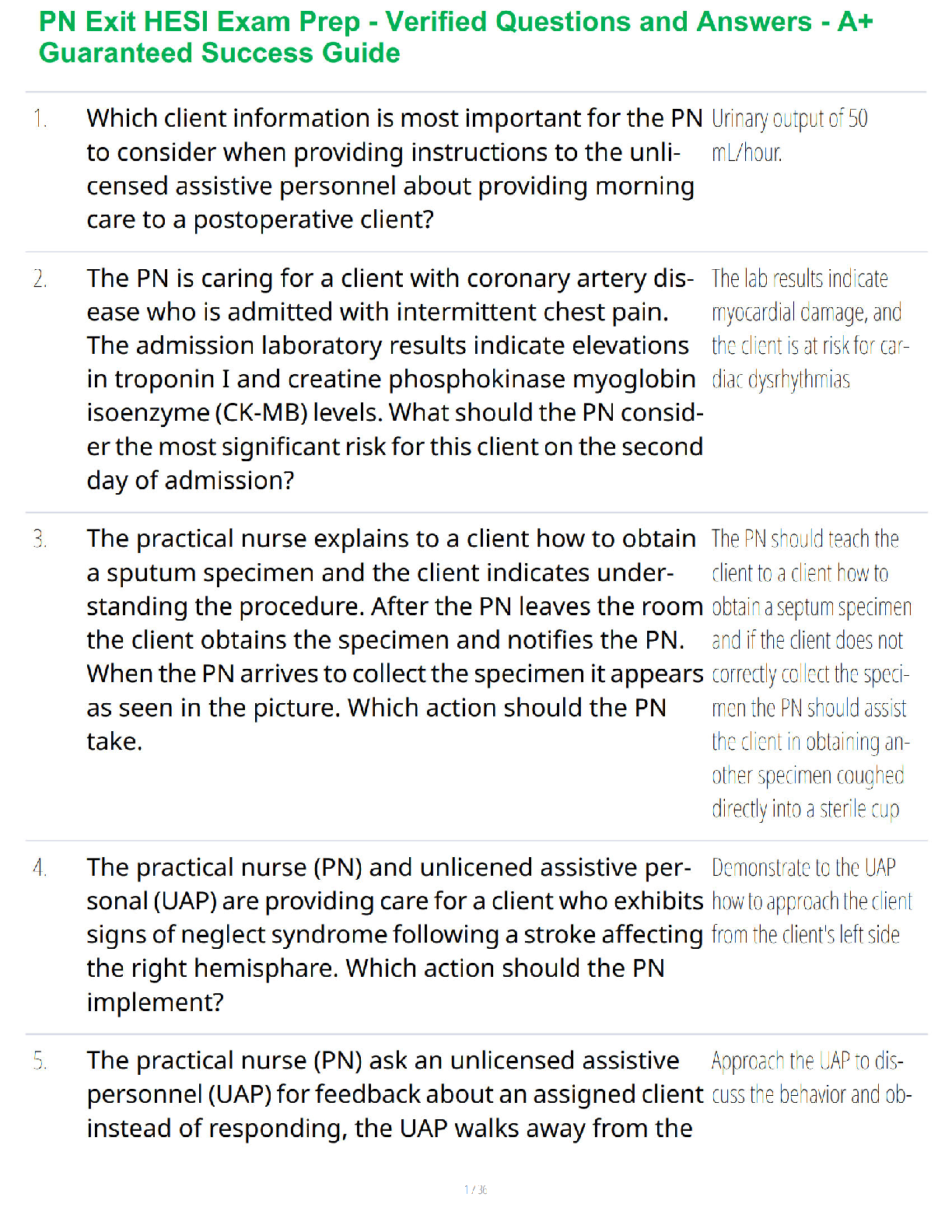 Preview of PN Exit HESI Exam Prep - Verified Questions and Answers - A+ Guaranteed Success Guide