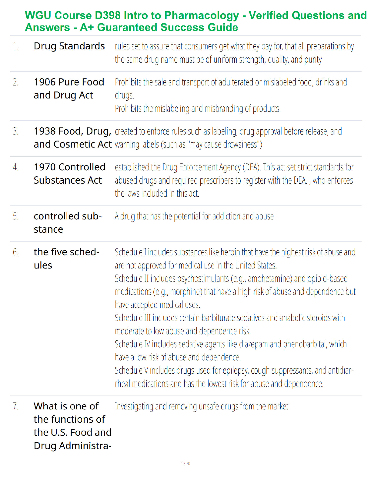 Preview of WGU Course D398 Intro to Pharmacology - Verified Questions and Answers - A+ Guaranteed Success Guide