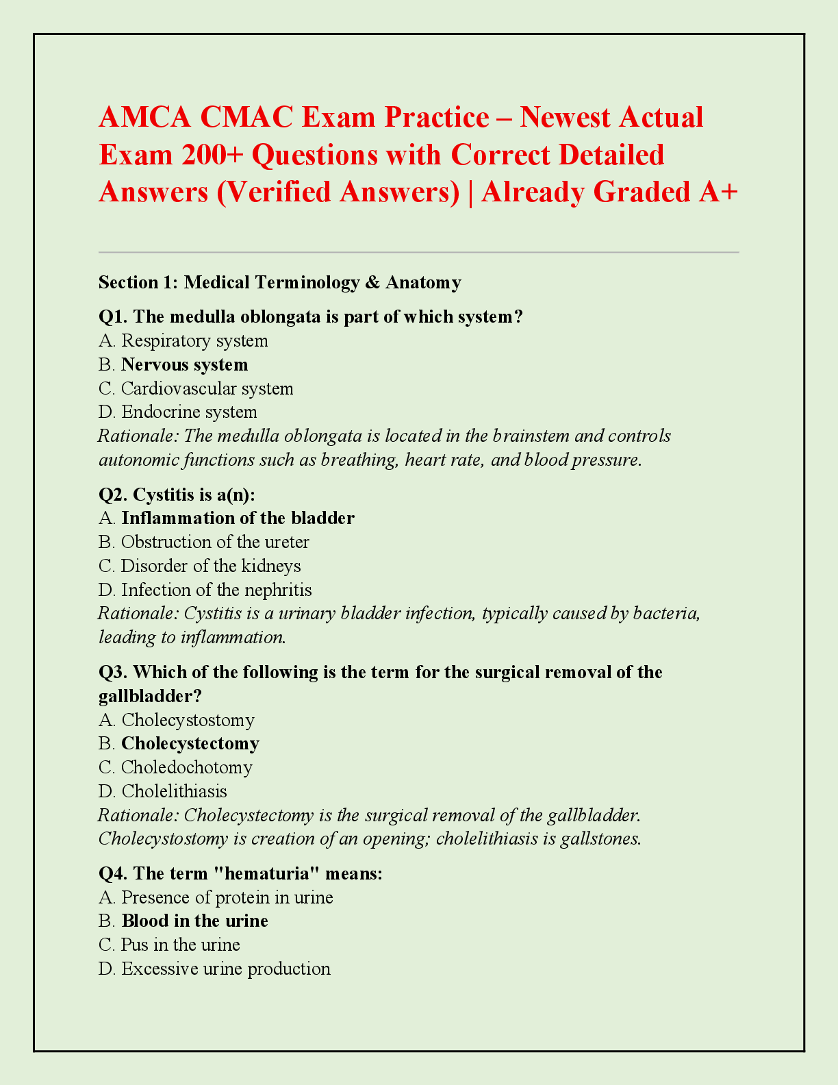Preview of AMCA CMAC Exam Practice – Newest Actual  Exam 200+ Questions with Correct Detailed  Answers (Verified Answers) | Already Graded A+