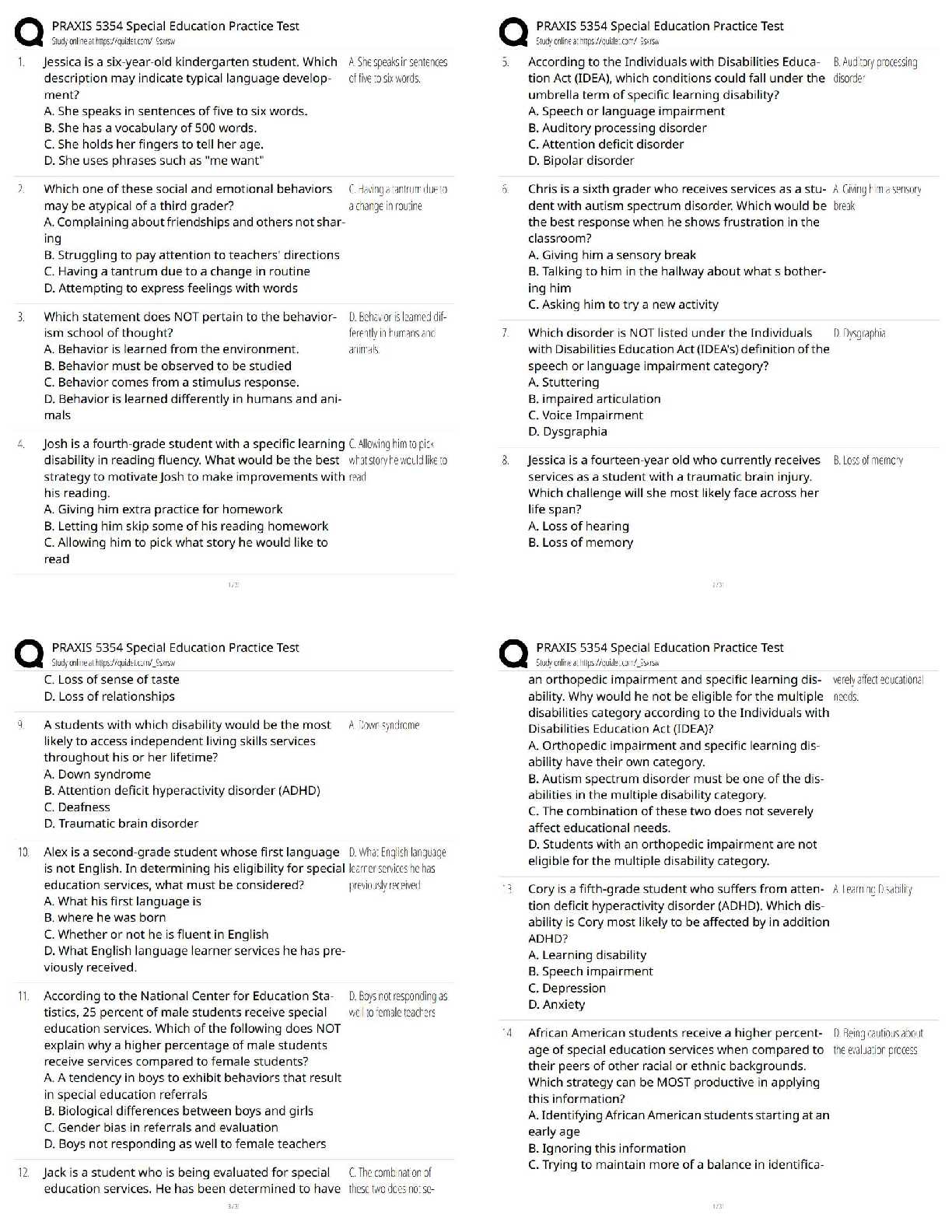 Preview of Praxis 5354 Special Education Practice Test Questions & Answers / Score 100% / Latest 2025