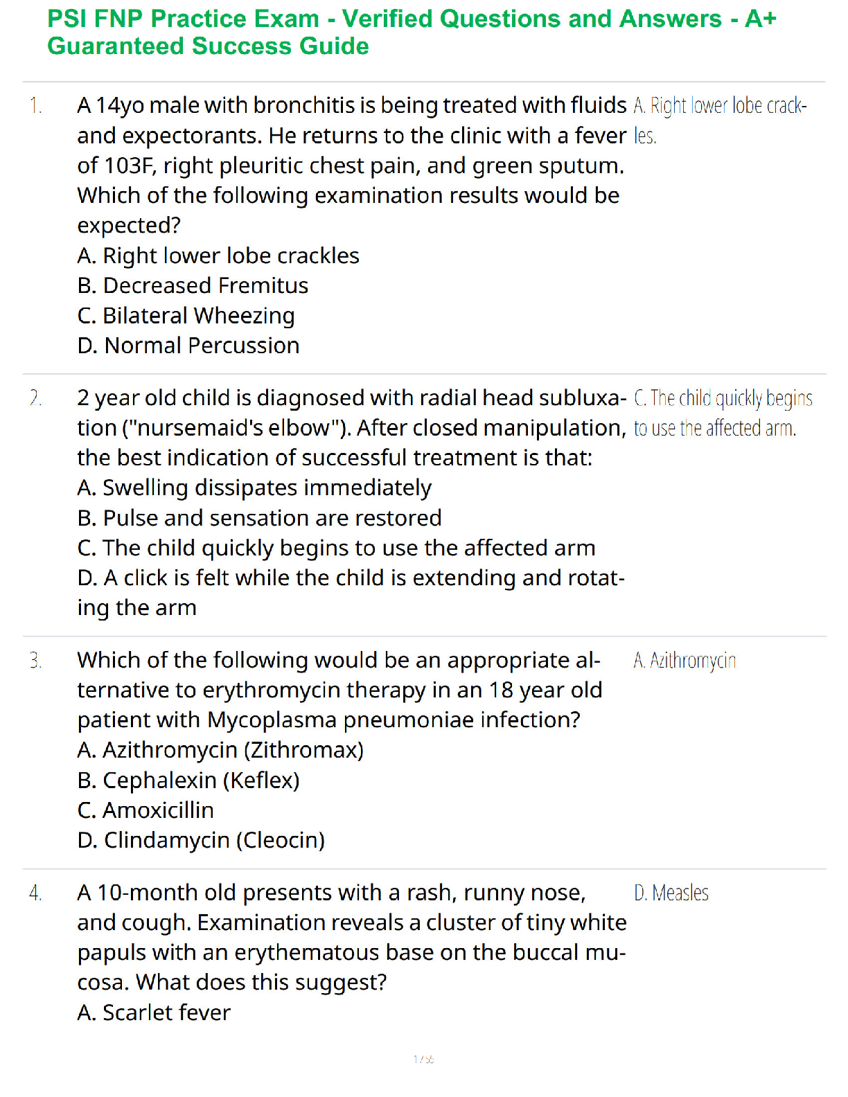 Preview of PSI FNP Practice Exam - Verified Questions and Answers - A+ Guaranteed Success Guide