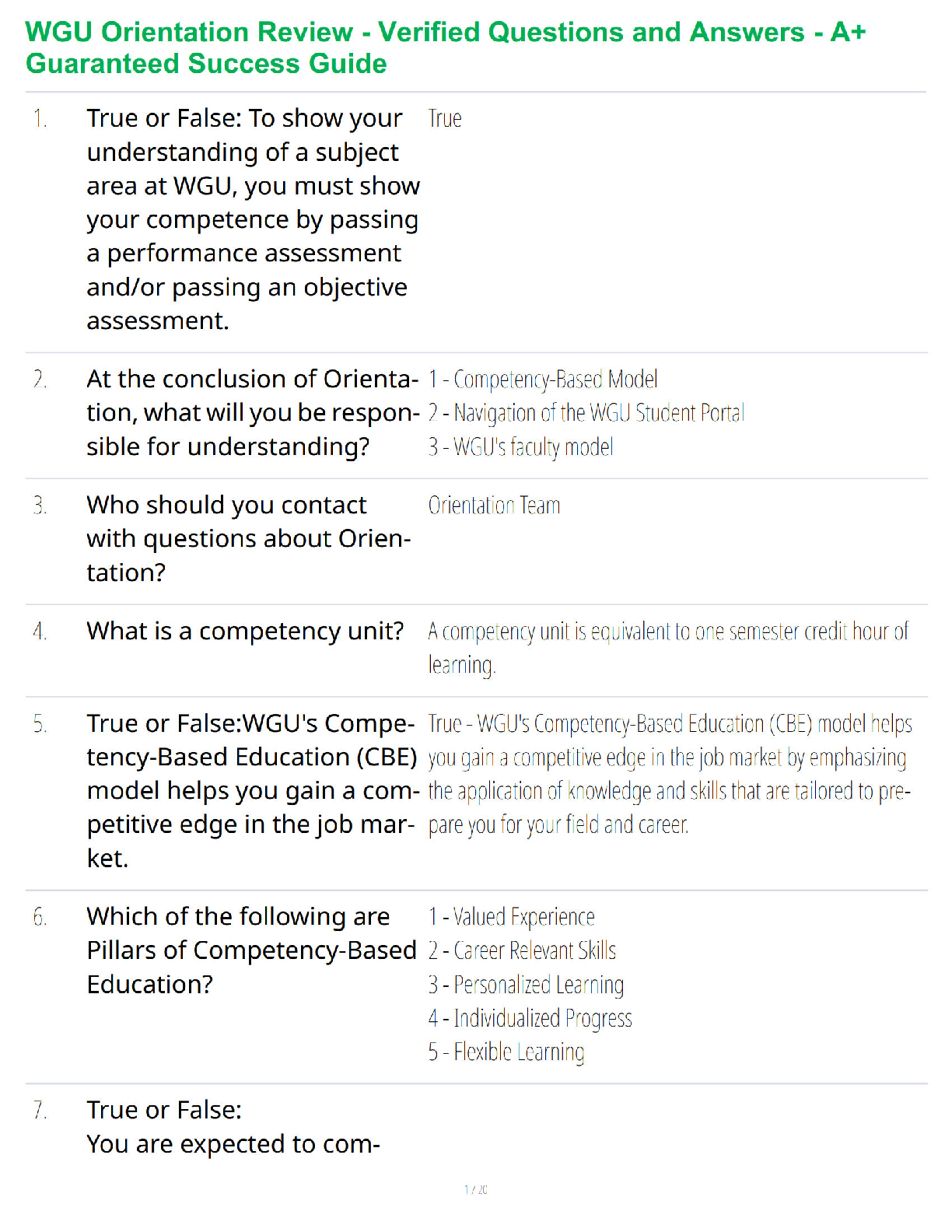 Preview of WGU Orientation Review - Verified Questions and Answers - A+ Guaranteed Success Guide
