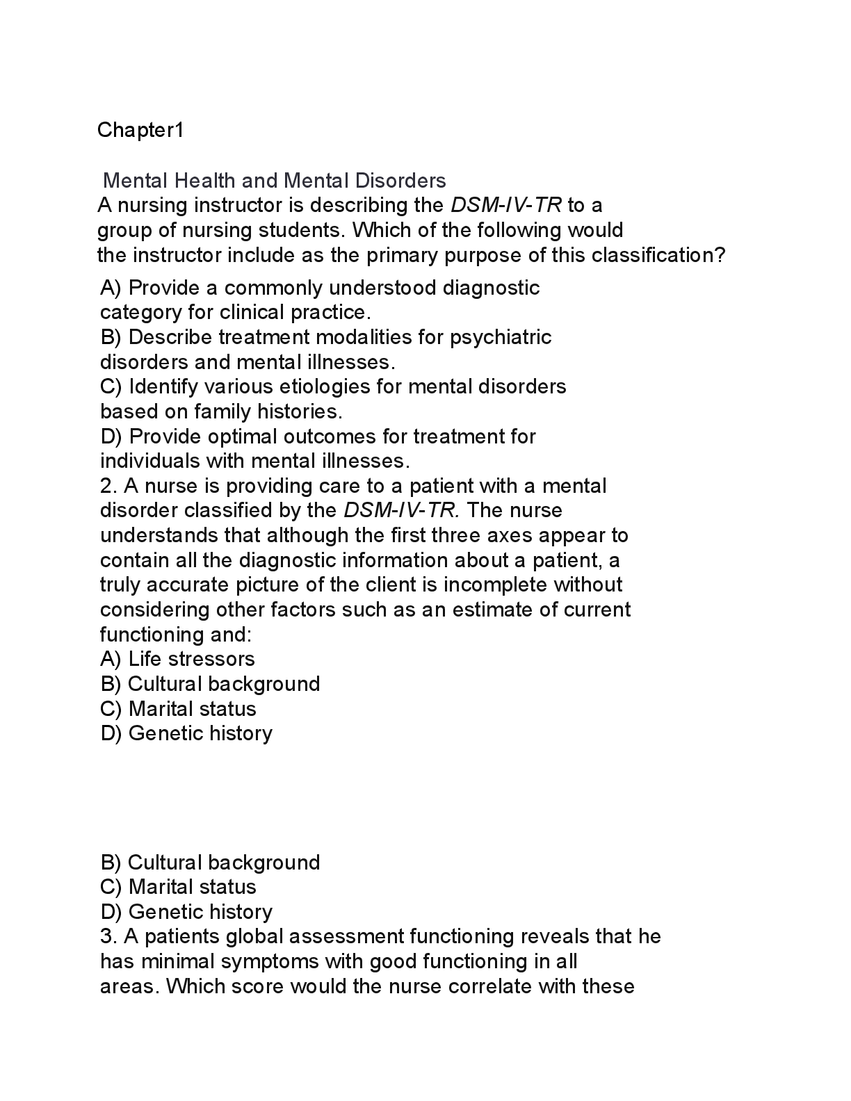 Recommended document preview for Essentials of Psychiatric Nursing 2nd Edition By Mary Ann Boyd, Rebecca Ann Luebbert Test Bank