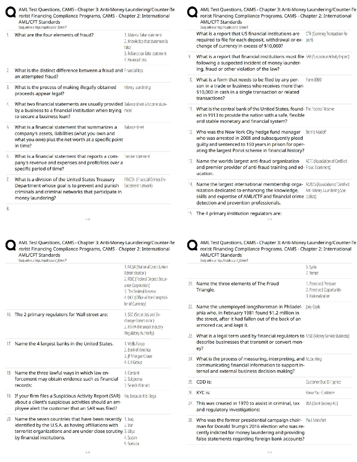 Recommended document preview for AML Test Questions CAMS Chapter 3 / ACAMS Test Bank / Score 100% / New Version 2025 Update
