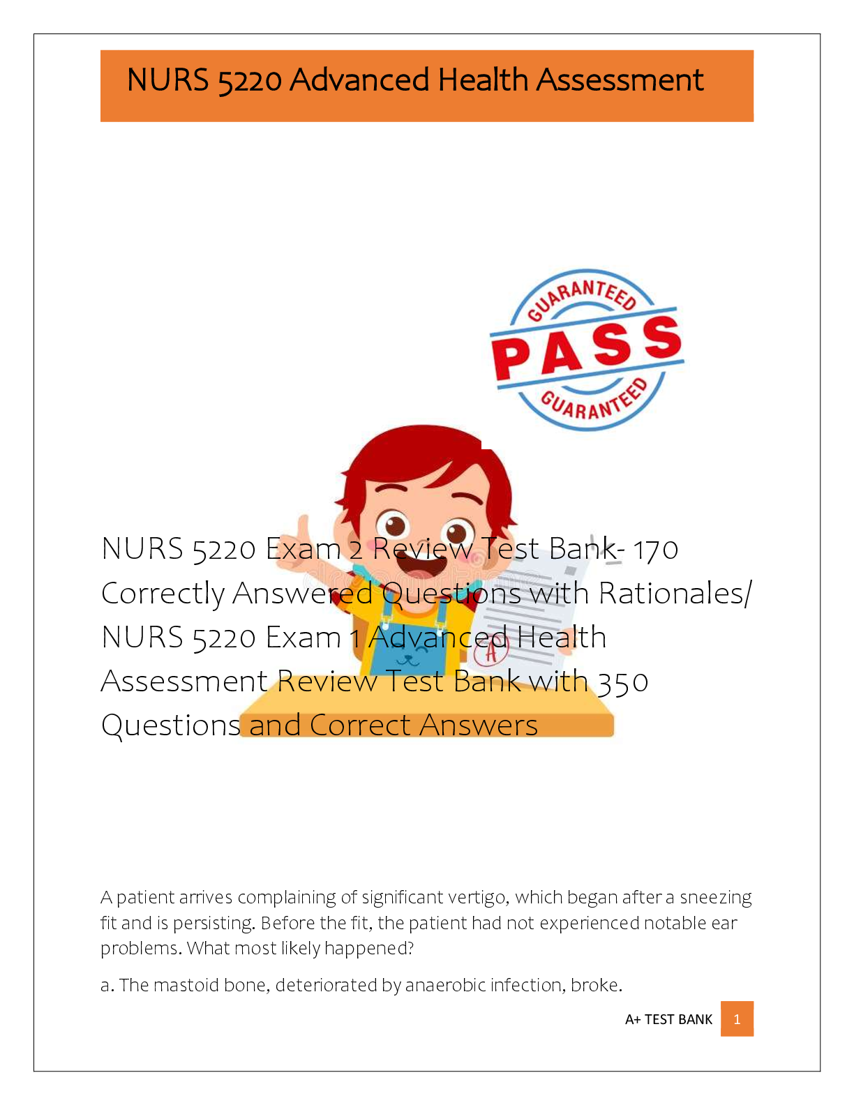 Preview of NURS 5220 Exam 2 Review Test Bank- 170  Correctly Answered Questions with Rationales/  NUR