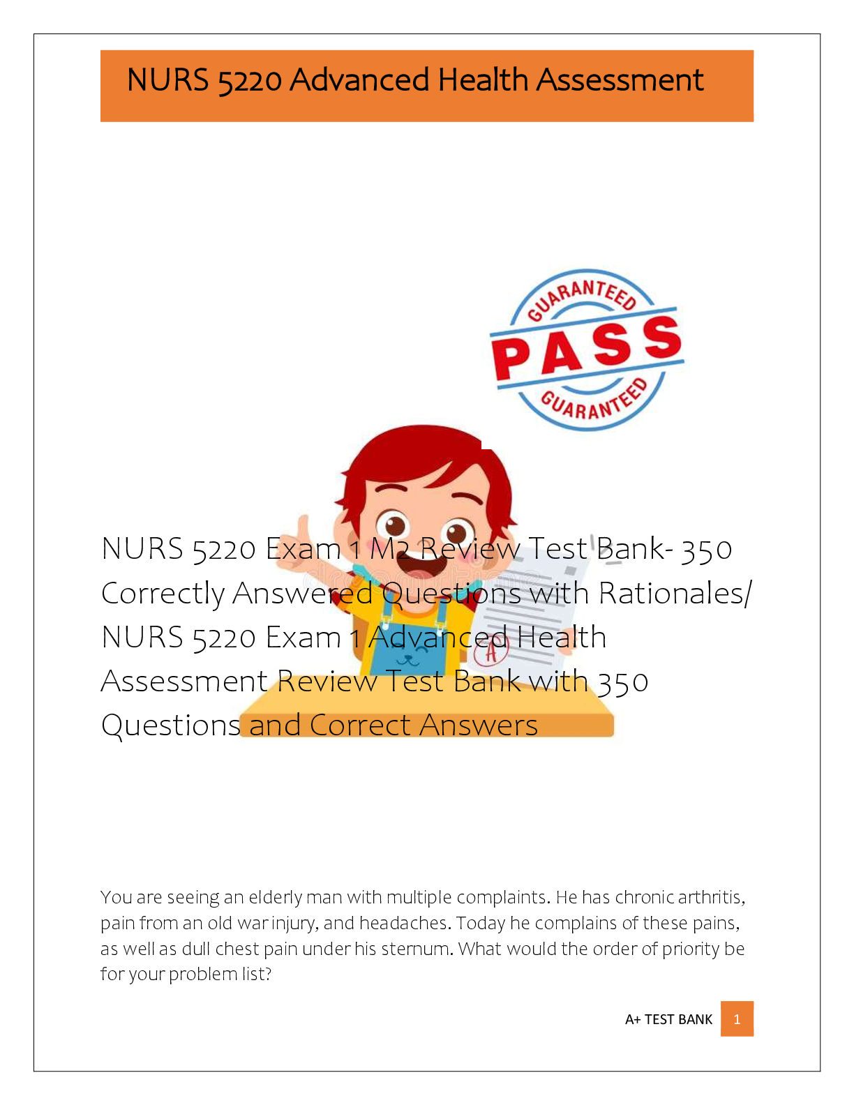 Preview of NURS 5220 Exam 1 M2 Review Test Bank- 350  Correctly Answered Questions with Rationales/