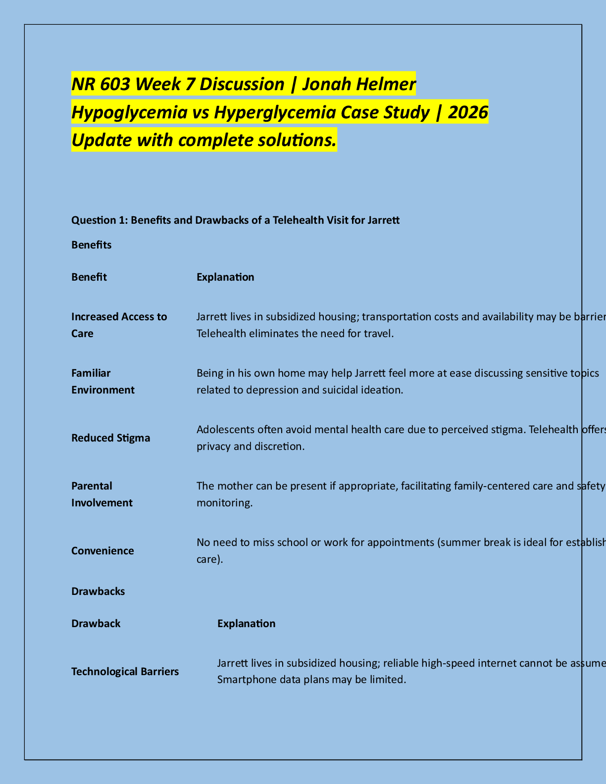 Preview of NR 603 Week 7 Discussion | Jonah Helmer  Hypoglycemia vs Hyperglycemia Case Study | 2026