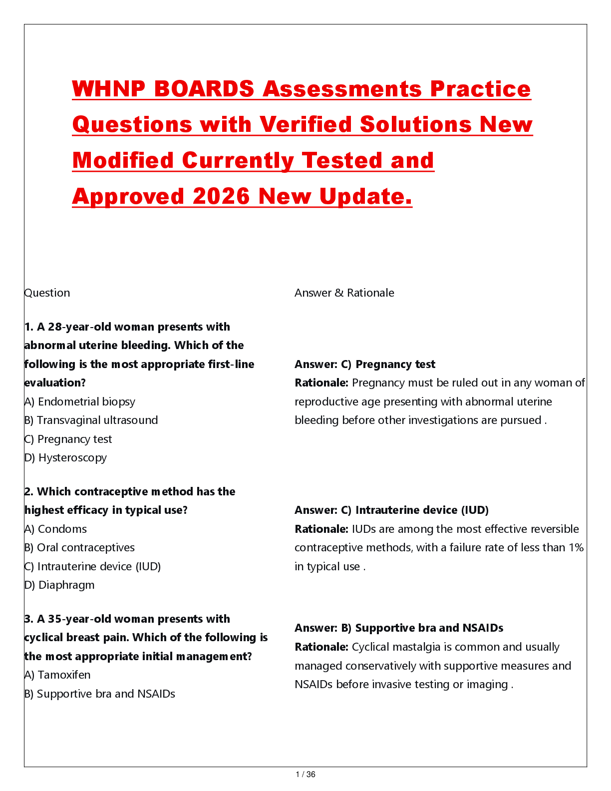 Preview of WHNP BOARDS Assessments Practice  Questions with Verified Solutions New  Modified Currentl