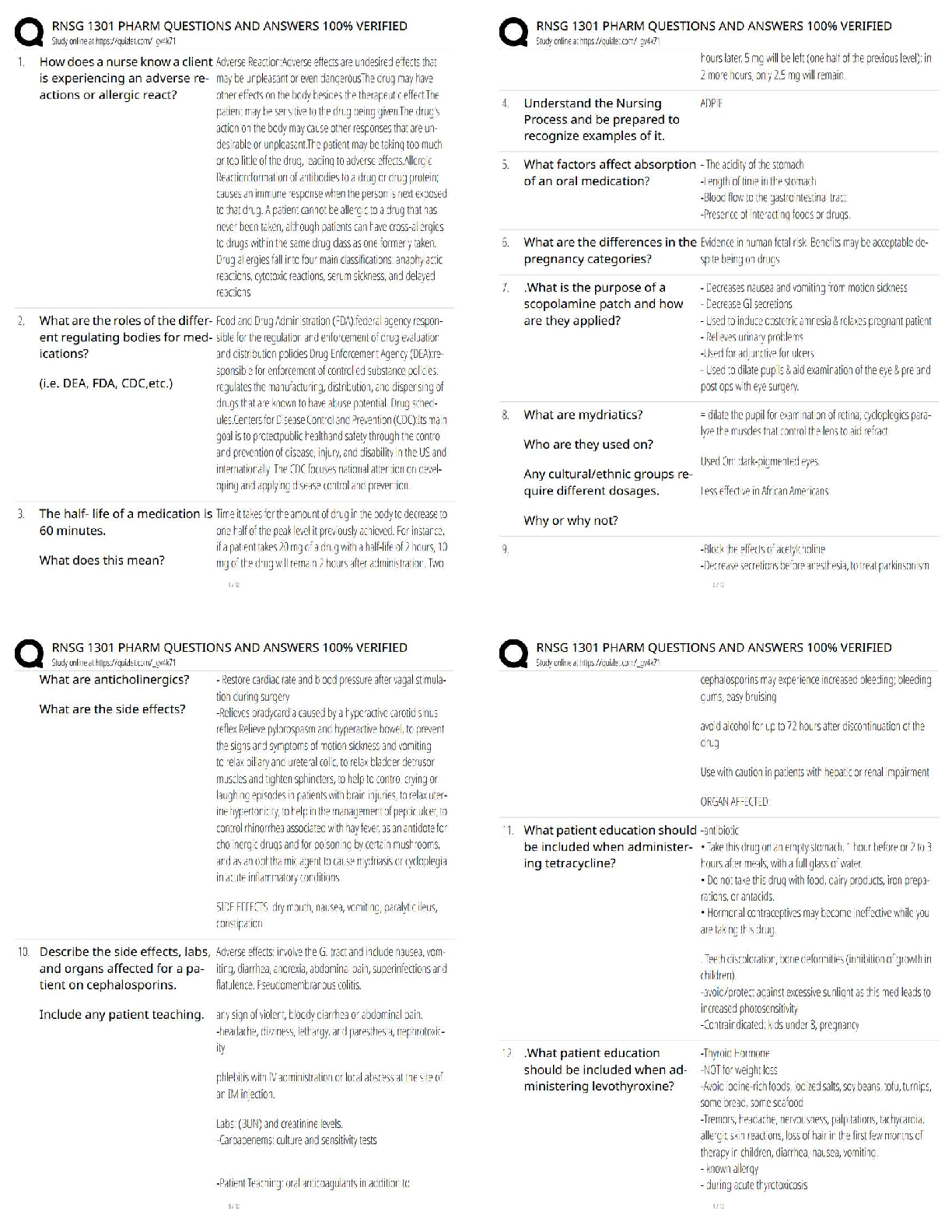 Recommended document preview for RNSG 1301 Pharm Questions and Answers / Score 100% / New Version 2026 Study Guide, NCLEX Review & Verified Practice Test