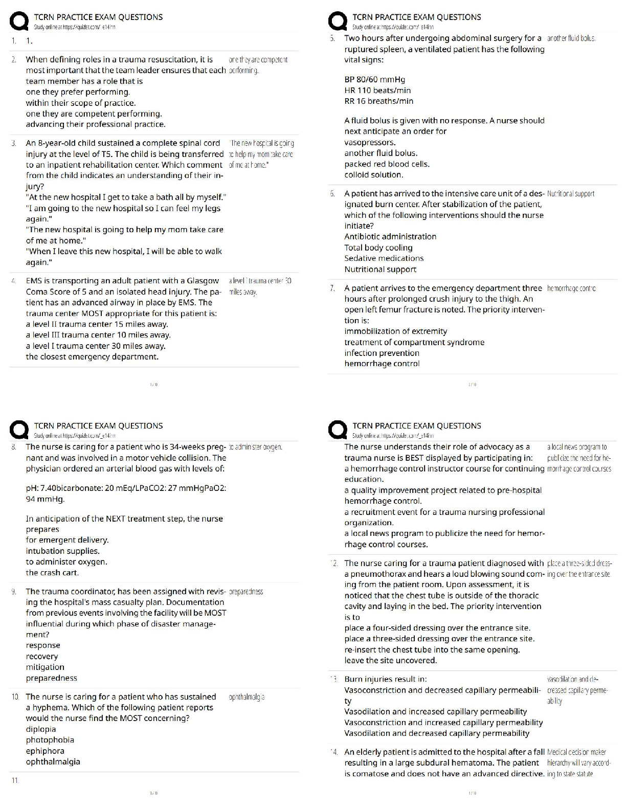 Recommended document preview for TCRN Practice Exam Questions / Score 100% / New Version 2026 Trauma Nursing Certification Review & Study Guide
