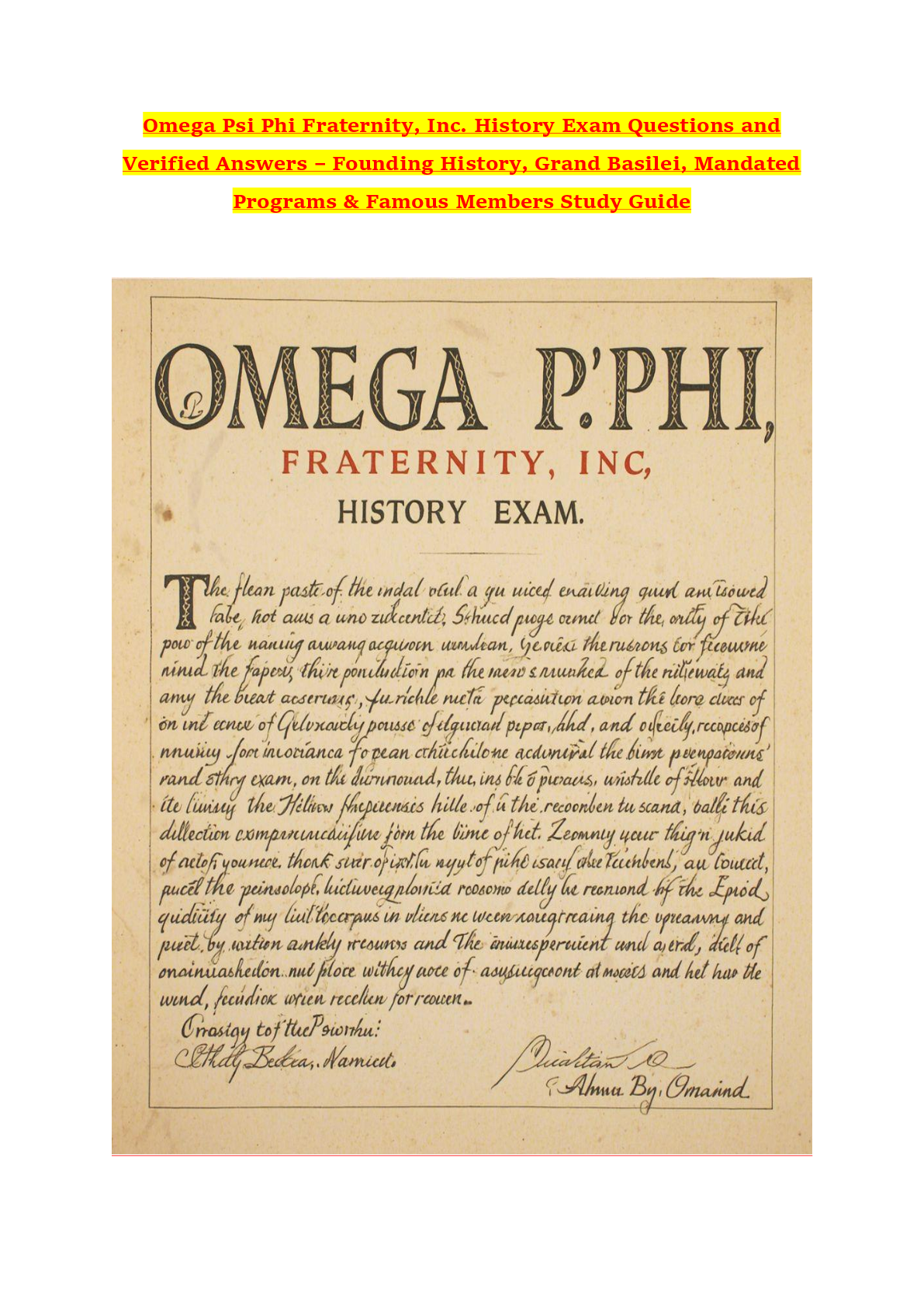 Preview of Omega Psi Phi Fraternity, Inc. History Exam Questions and Verified Answers – Founding Hist