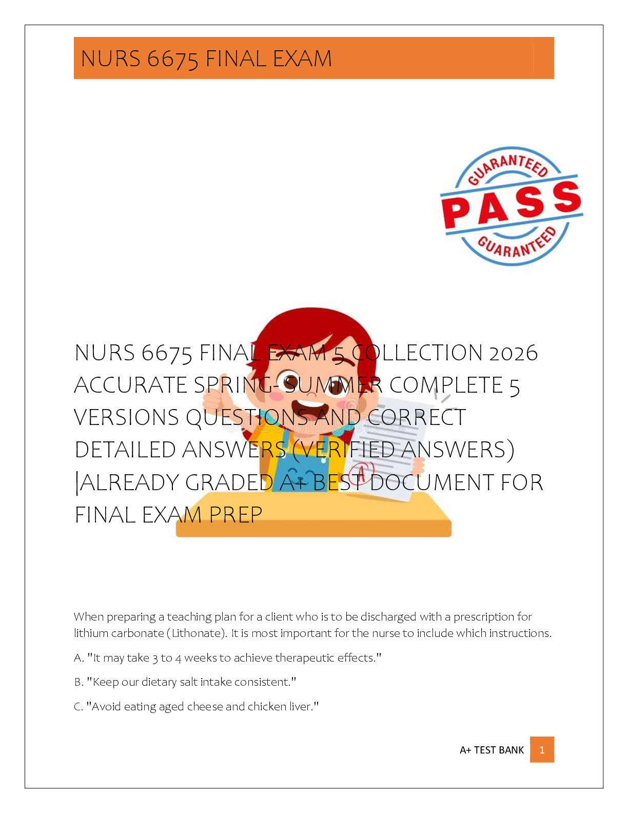 Preview of NURS 6675 FINAL EXAM 5 COLLECTION 2026  ACCURATE SPRING- SUMMER COMPLETE 5  VERSIONS QUESTIONS AND CORRECT  DETAILED ANSWERS (VERIFIED ANSWERS)  |ALREADY GRADED A+ BEST DOCUMENT FOR  FINAL EXAM PREP