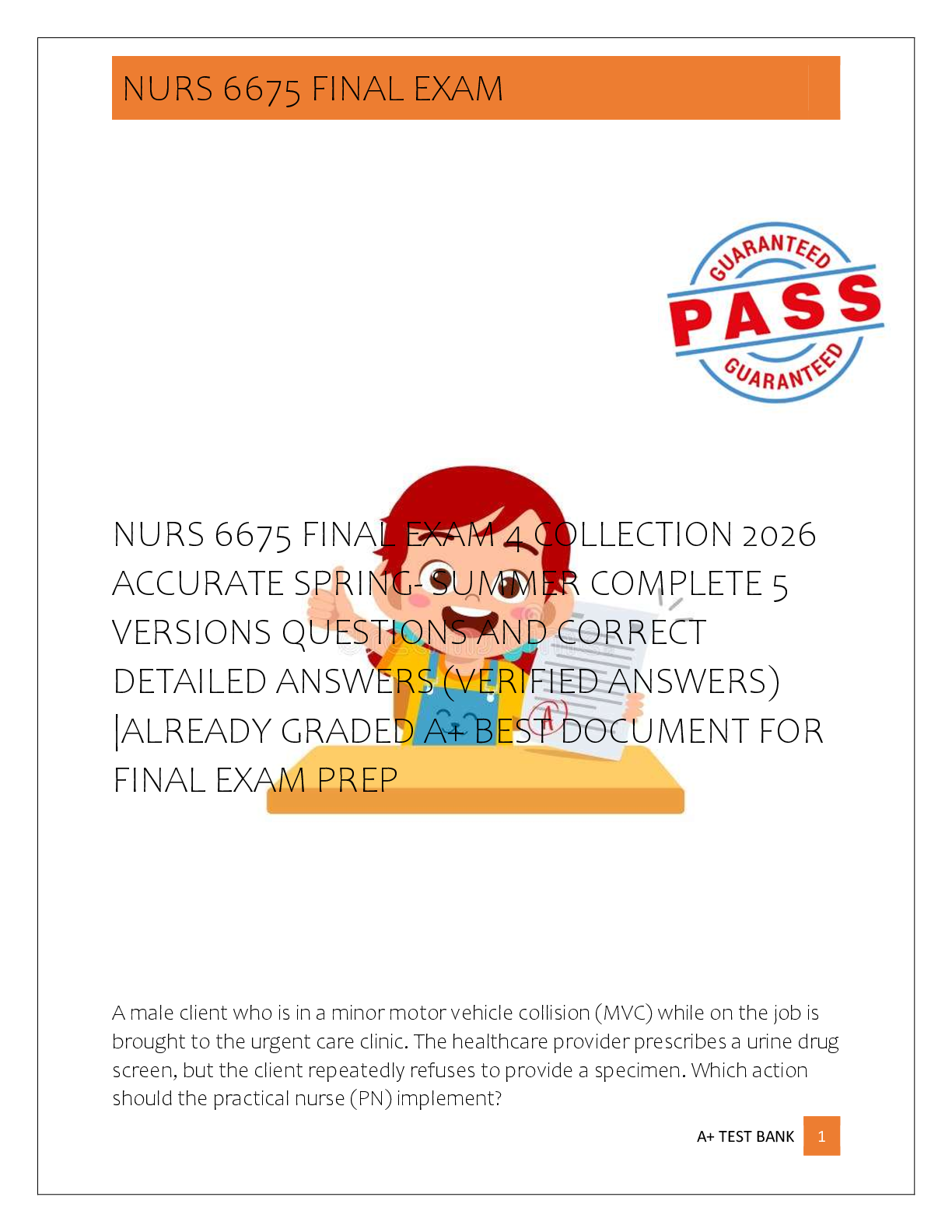 Preview of NURS 6675 FINAL EXAM 4 COLLECTION 2026  ACCURATE SPRING- SUMMER COMPLETE 5  VERSIONS QUESTIONS AND CORRECT  DETAILED ANSWERS (VERIFIED ANSWERS)  |ALREADY GRADED A+ BEST DOCUMENT FOR  FINAL EXAM PREP