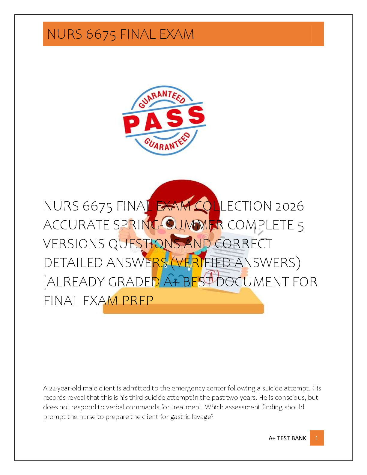 Preview of NURS 6675 FINAL EXAM COLLECTION 2026  ACCURATE SPRING- SUMMER COMPLETE 5  VERSIONS QUESTIONS AND CORRECT  DETAILED ANSWERS (VERIFIED ANSWERS)  |ALREADY GRADED A+ BEST DOCUMENT FOR  FINAL EXAM PREP