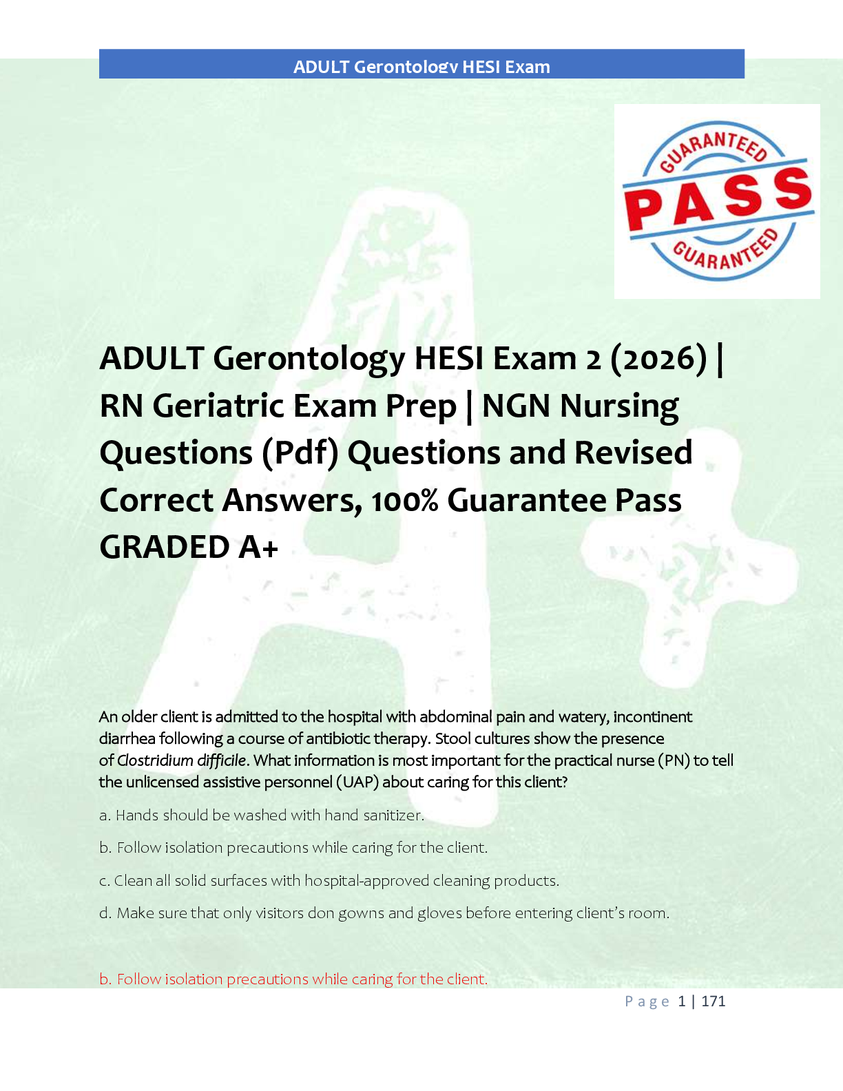 Preview of ADULT Gerontology HESI Exam 2 (2026) |  RN Geriatric Exam Prep | NGN Nursing  Questions (Pdf) Questions and Revised  Correct Answers, 100% Guarantee Pass  GRADED A+