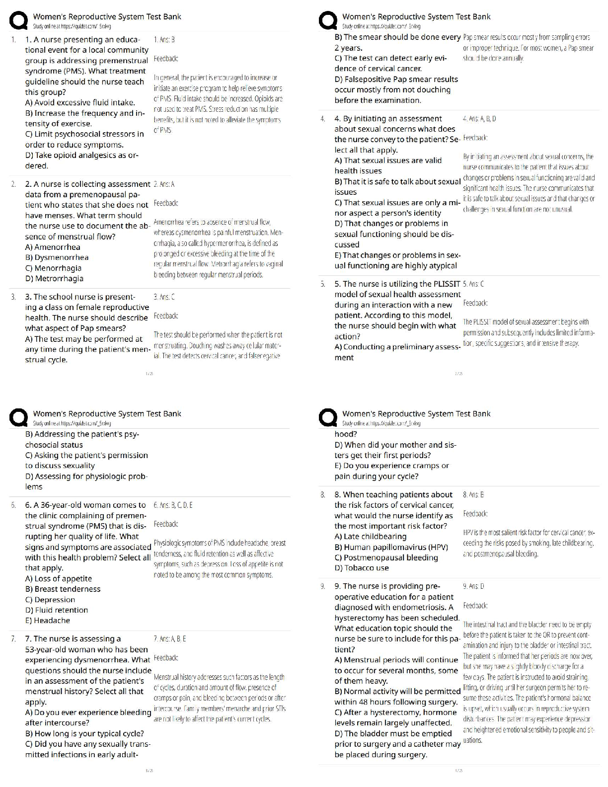 Recommended document preview for Women's Reproductive System Test Bank / Women’s Health Exam Questions and Answers / Score 100% / 2026 Updated Version