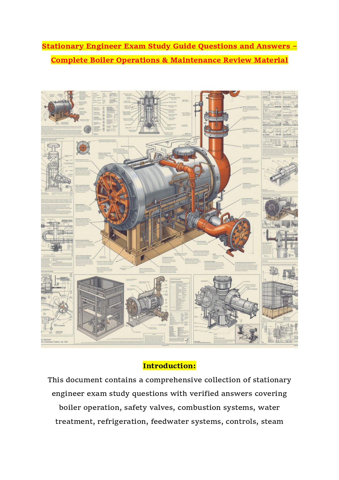 Recommended document preview for Stationary Engineer Exam Study Guide Questions and Answers – Complete Boiler Operations & Maintenance Review Material
