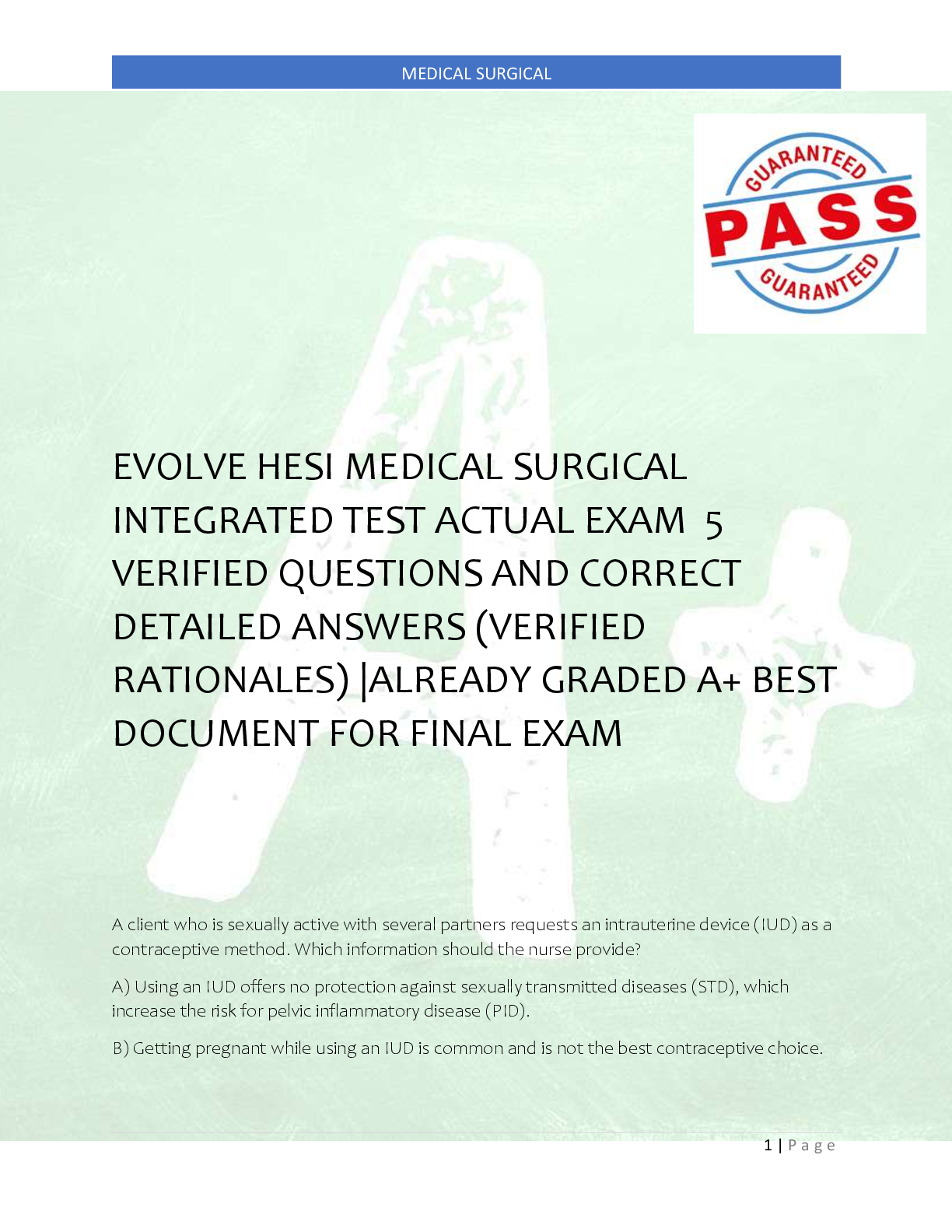 Preview image for EVOLVE HESI MEDICAL SURGICAL  INTEGRATED TEST ACTUAL EXAM  5  VERIFIED QUESTIONS AND CORRECT  DETAILED ANSWERS (VERIFIED  RATIONALES) |ALREADY GRADED A+ BEST  DOCUMENT FOR FINAL EXAM