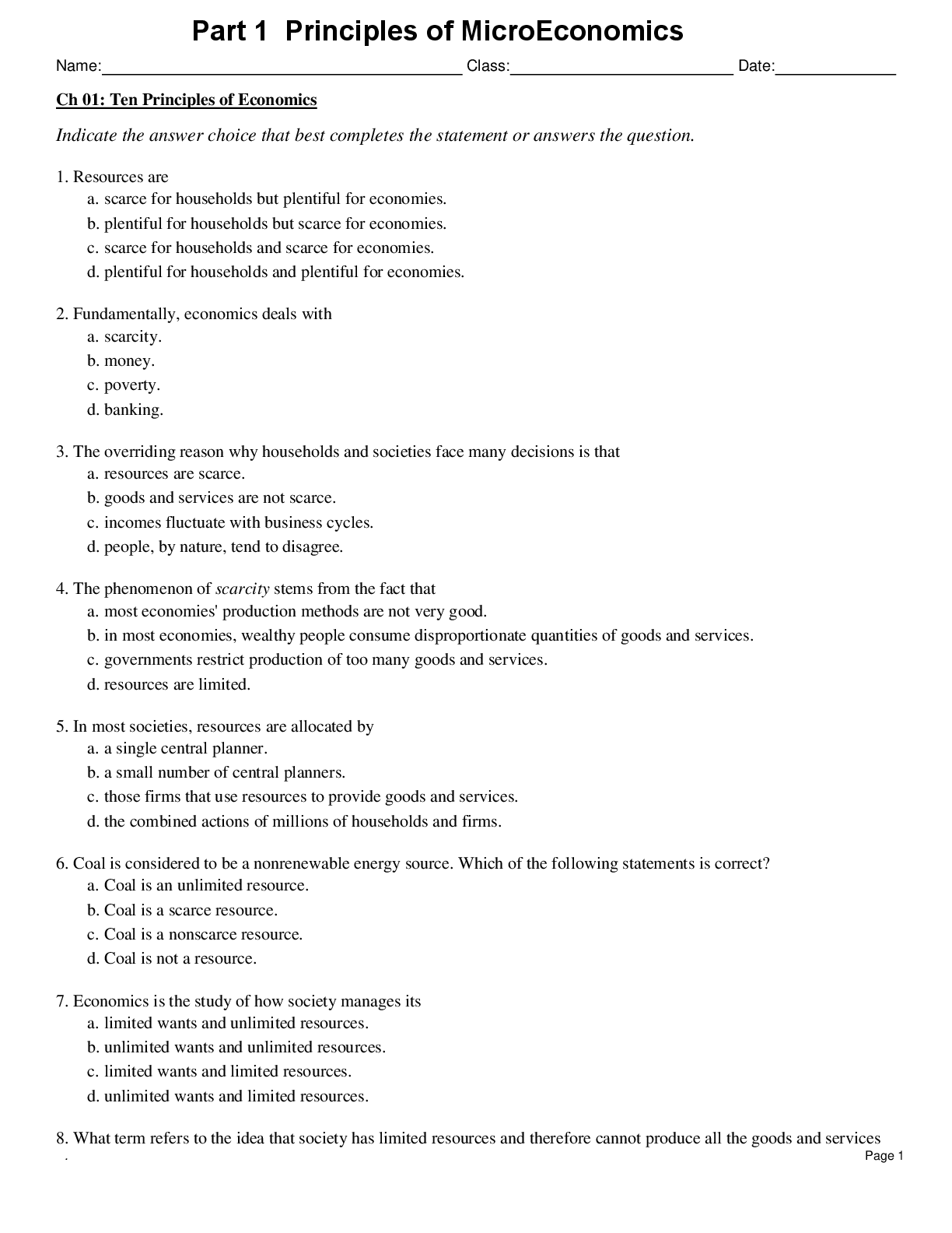 Recommended document preview for Principles of Economics 10th Edition By Gregory Mankiw Test Bank