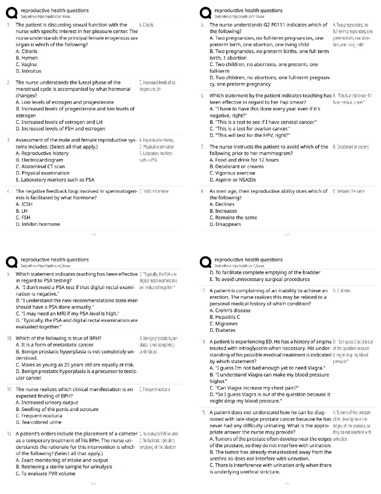 Recommended document preview for Reproductive Health Questions / Reproductive Health Practice Questions and Answers / Score 100% / 2026 Updated Version