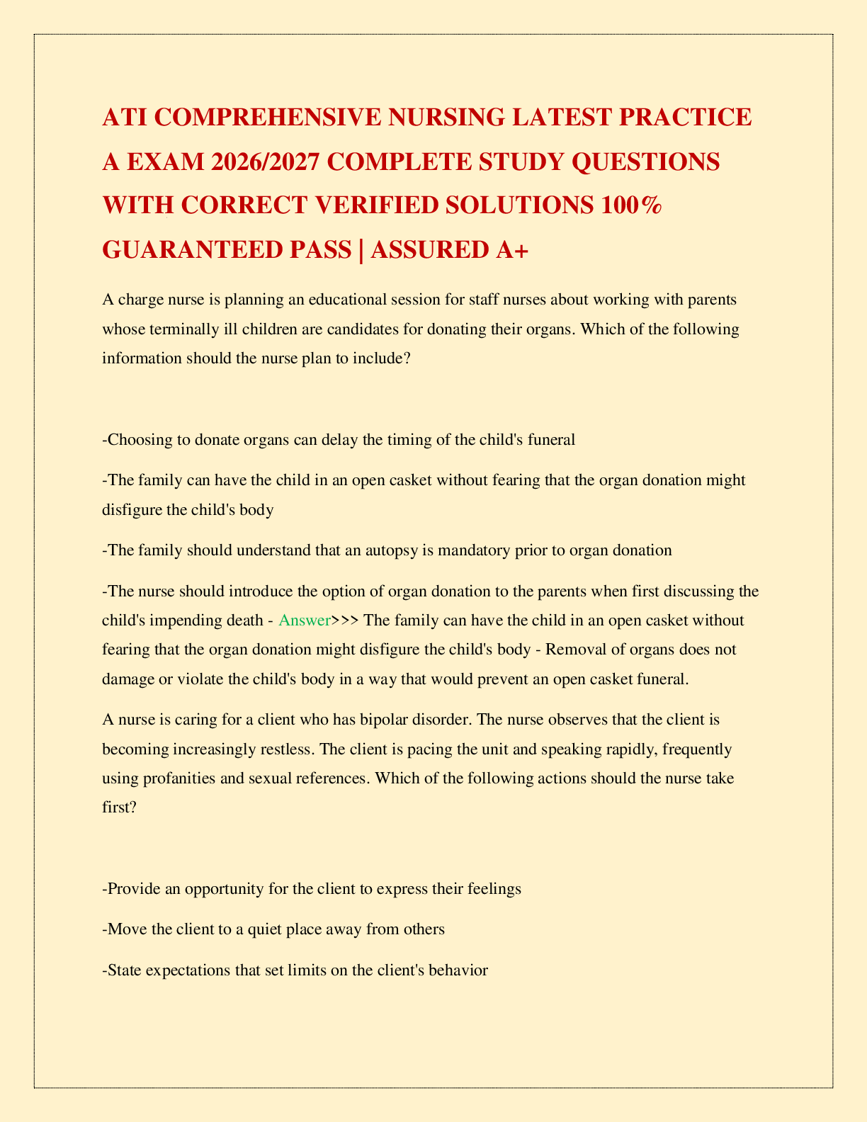 Recommended document preview for REX-PN MEDICAL NURSING PRACTICE TEST EXAM 2026/2027 NEWEST STUDY QUESTIONS WITH CORRECT SOLUTIONS GUARANTEED PASS | ASSURED A+