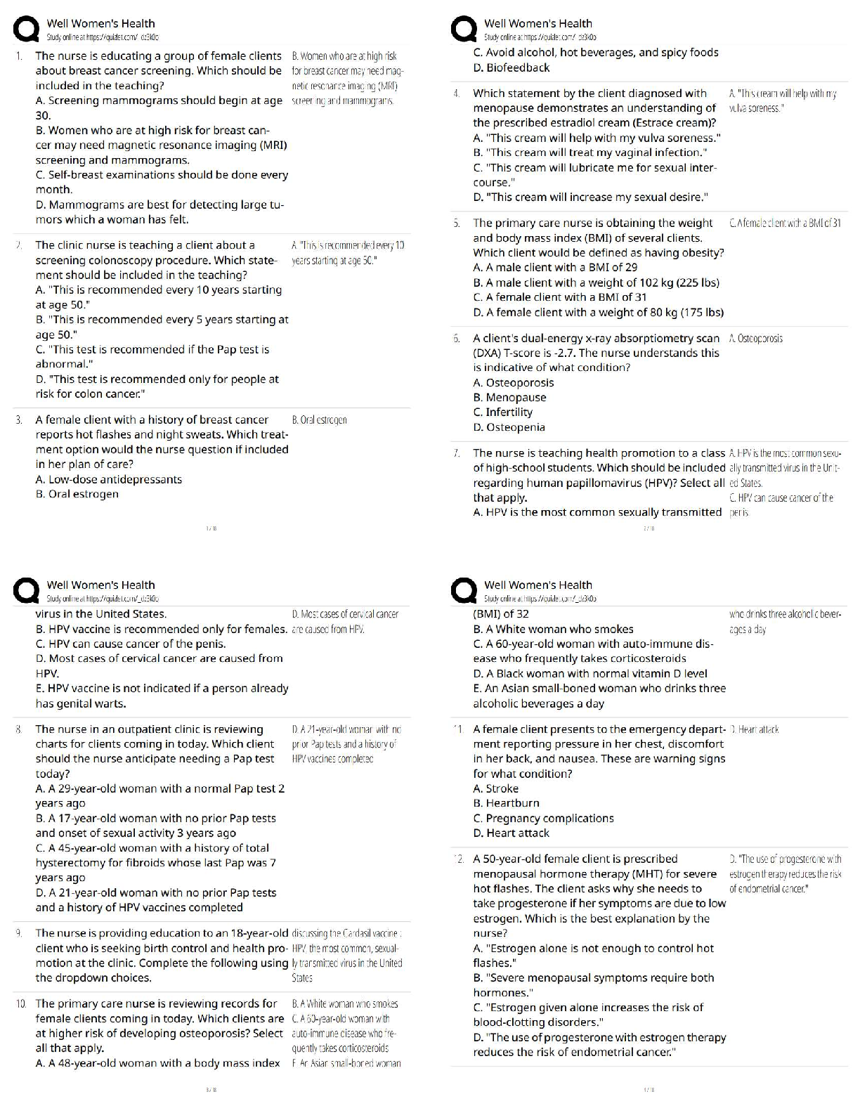 Recommended document preview for Well Women’s Health Study Guide / Well Women’s Health Exam Questions and Answers / Score 100% / 2026 Updated Version