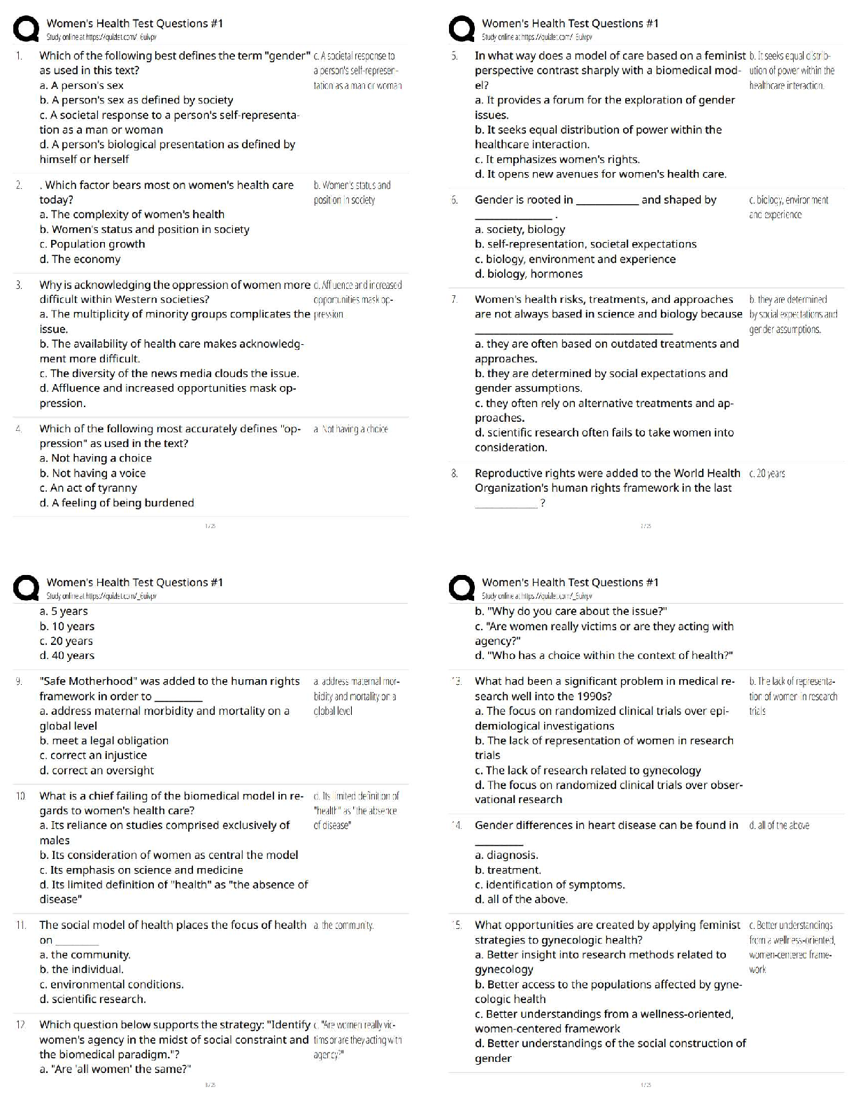 Recommended document preview for Women’s Health Test Questions #1 / Women’s Health Practice Exam Questions and Answers / Score 100% / 2026 Updated Version