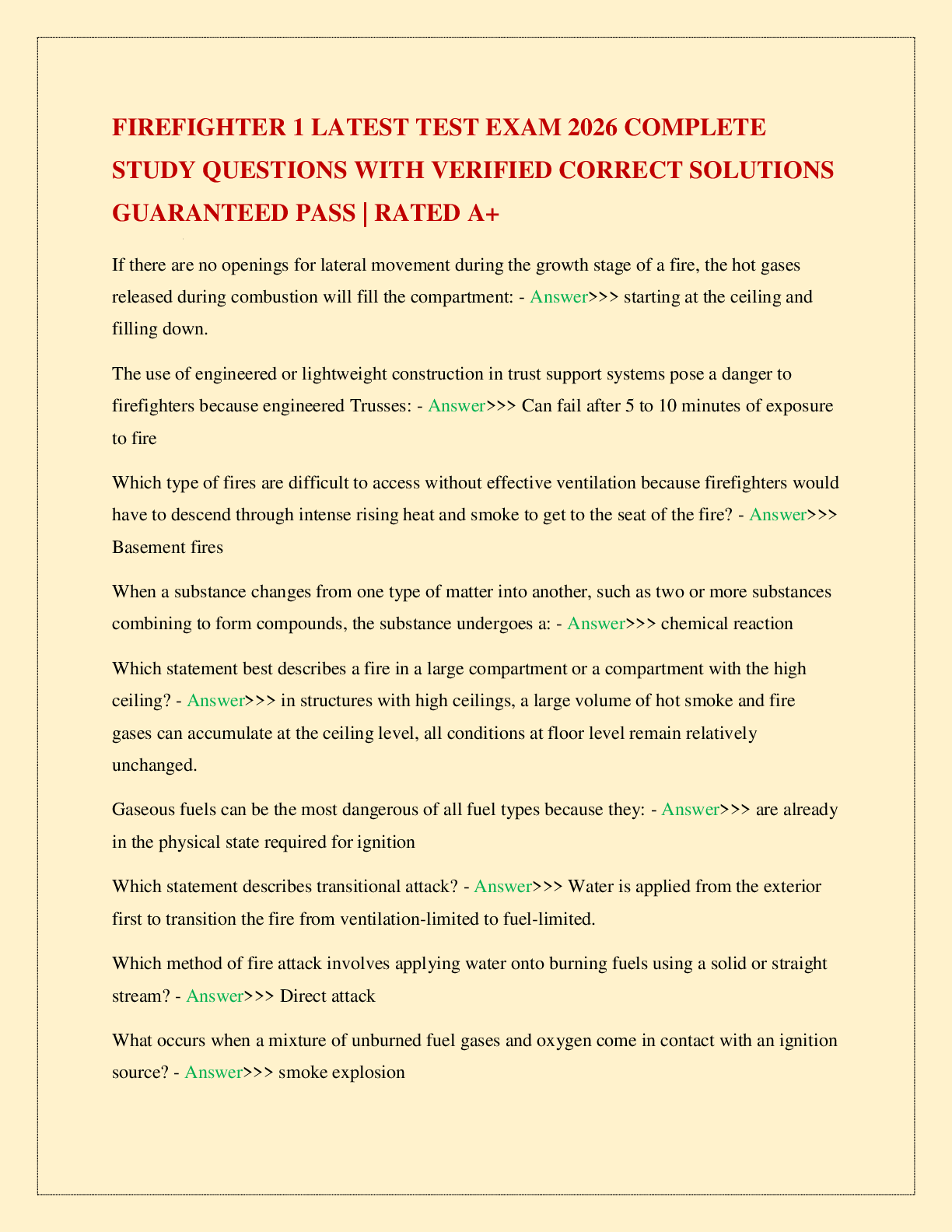 FIREFIGHTER 1 LATEST TEST EXAM 2026 COMPLETE STUDY QUESTIONS WITH VERIFIED CORRECT SOLUTIONS GUARANTEED PASS | RATED A+