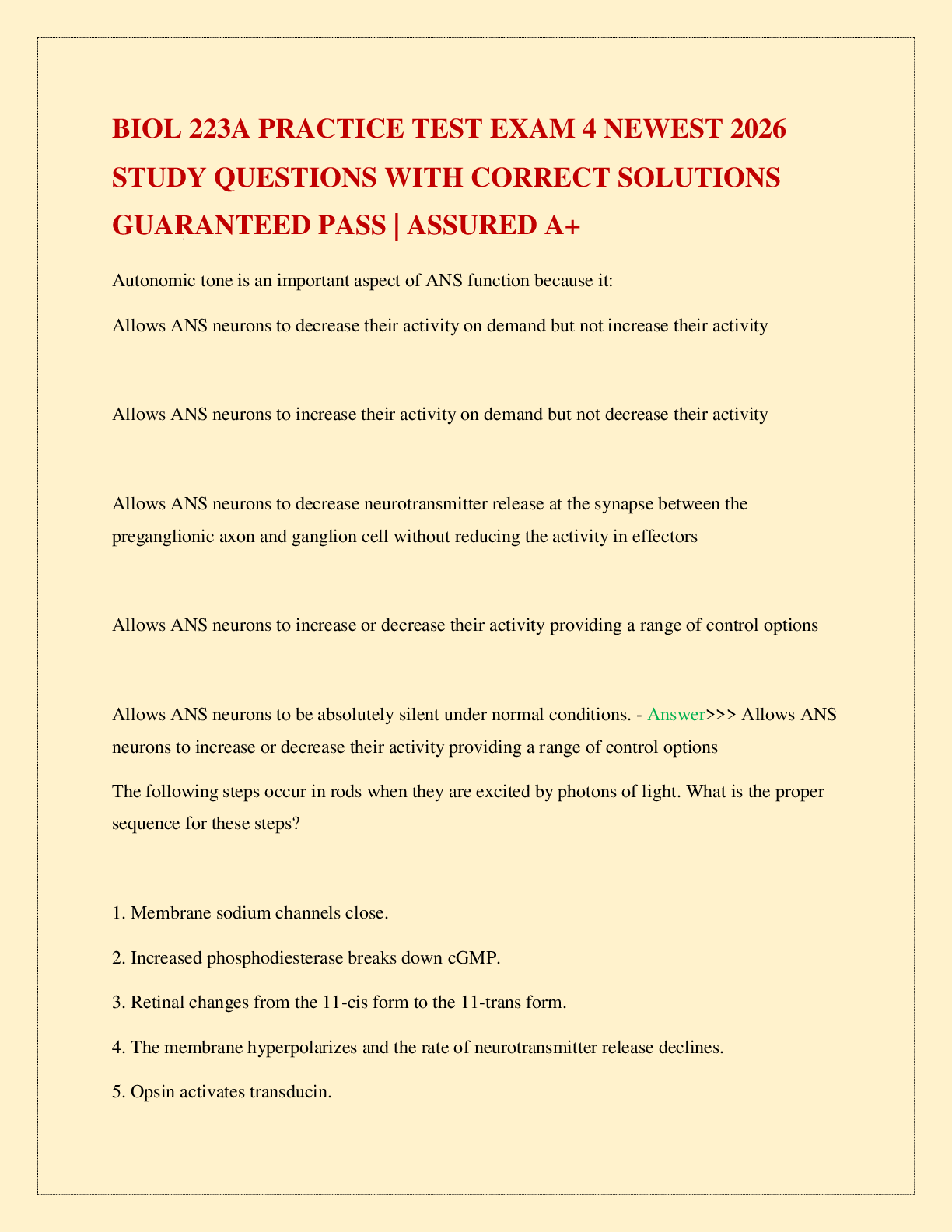 Recommended document preview for BIOL 223A PRACTICE TEST EXAM 4 NEWEST 2026 STUDY QUESTIONS WITH CORRECT SOLUTIONS GUARANTEED PASS | ASSURED A+