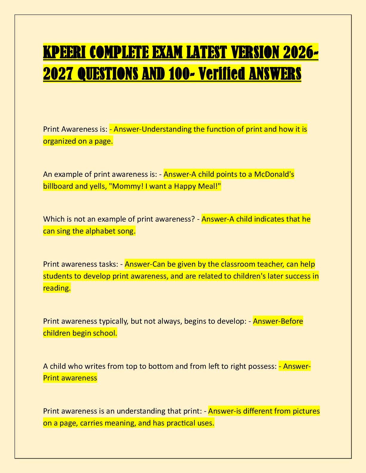 Recommended document preview for KPEERI COMPLETE EXAM LATEST VERSION 2026 2027 QUESTIONS AND 100- Verified ANSWERS