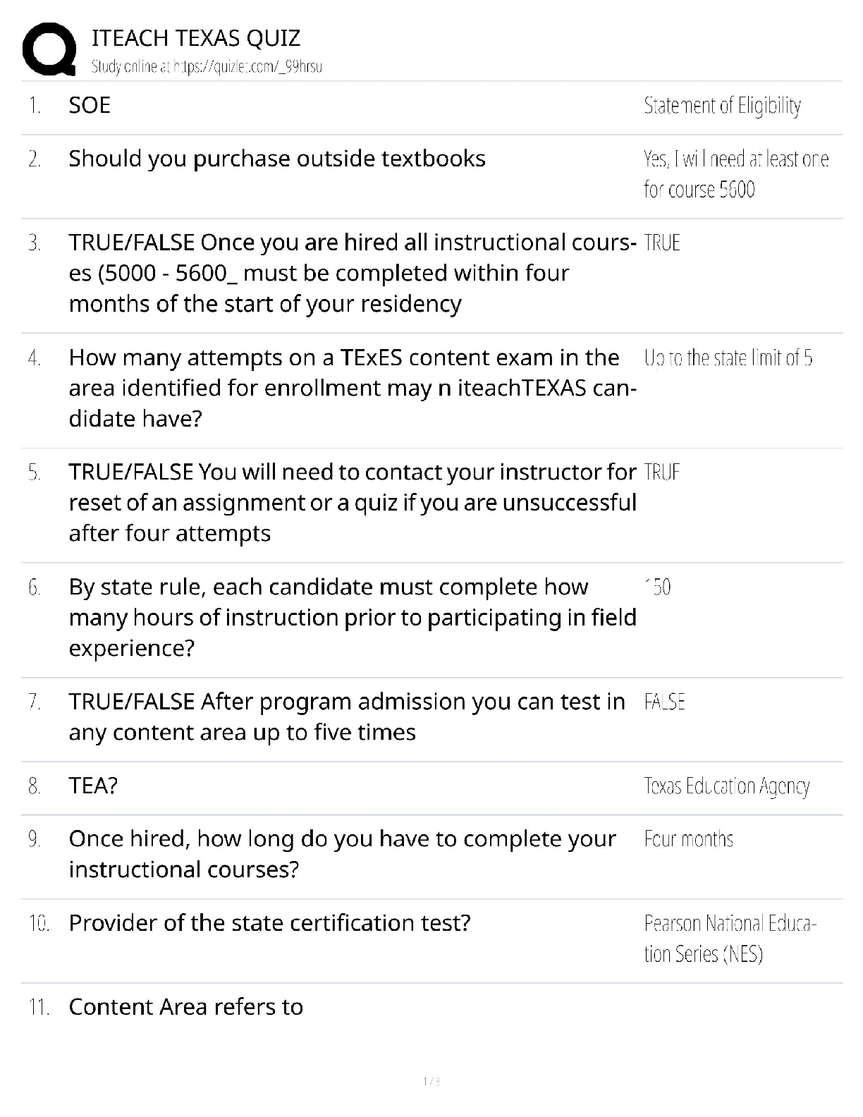 iTeach Texas Quiz Prep / Score 100% / New Version / 2025 Update
