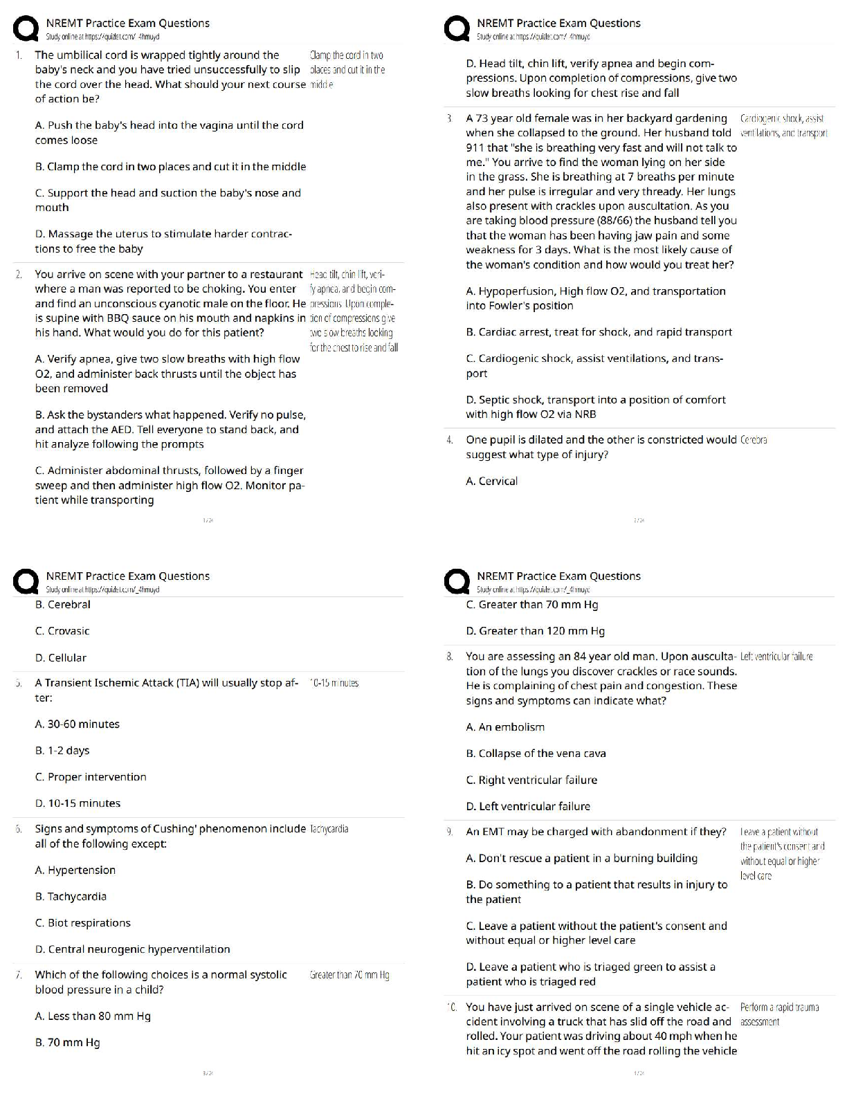 Recommended document preview for NREMT Practice Exam Questions / EMT Cognitive Exam Prep / Score 100% Updated 2026