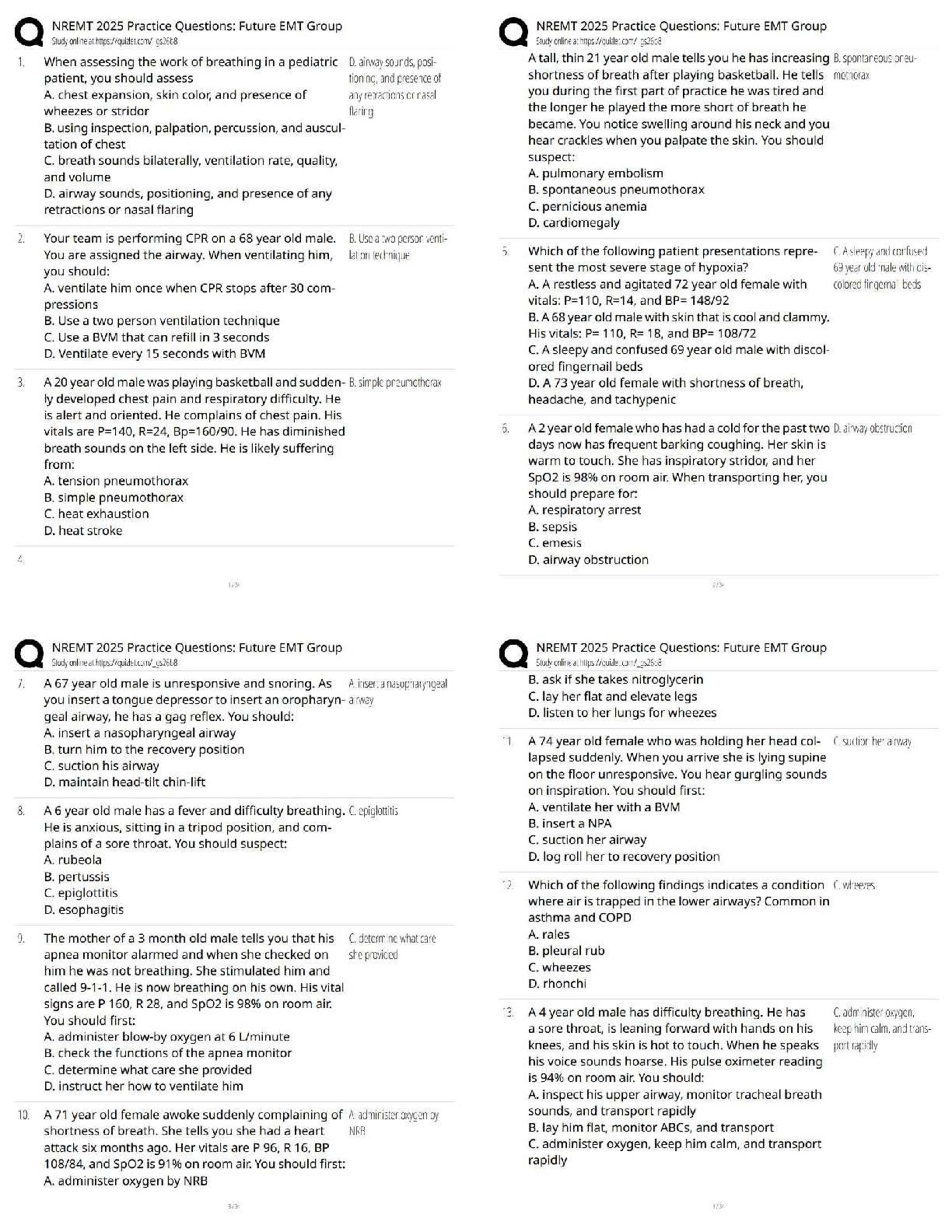 Recommended document preview for NREMT 2025 Practice Questions / Future EMT Group Exam Prep / Score 100% Updated Review