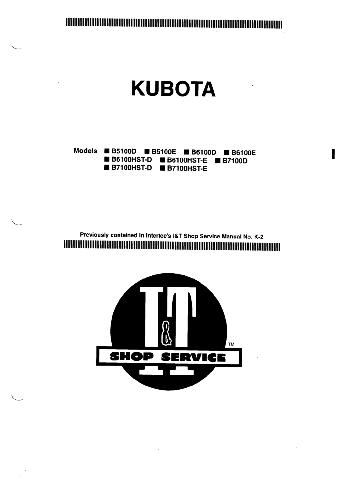 Preview of KUBOTA B5100DE B6100DE B6100HST-DE B7100D B7100HST-DE Workshop Manual